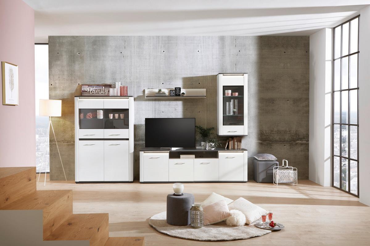 Vitrina Alassio - barve kroma/črna, Moderno, kovina/umetna masa (109/163/38cm) - Premium Living