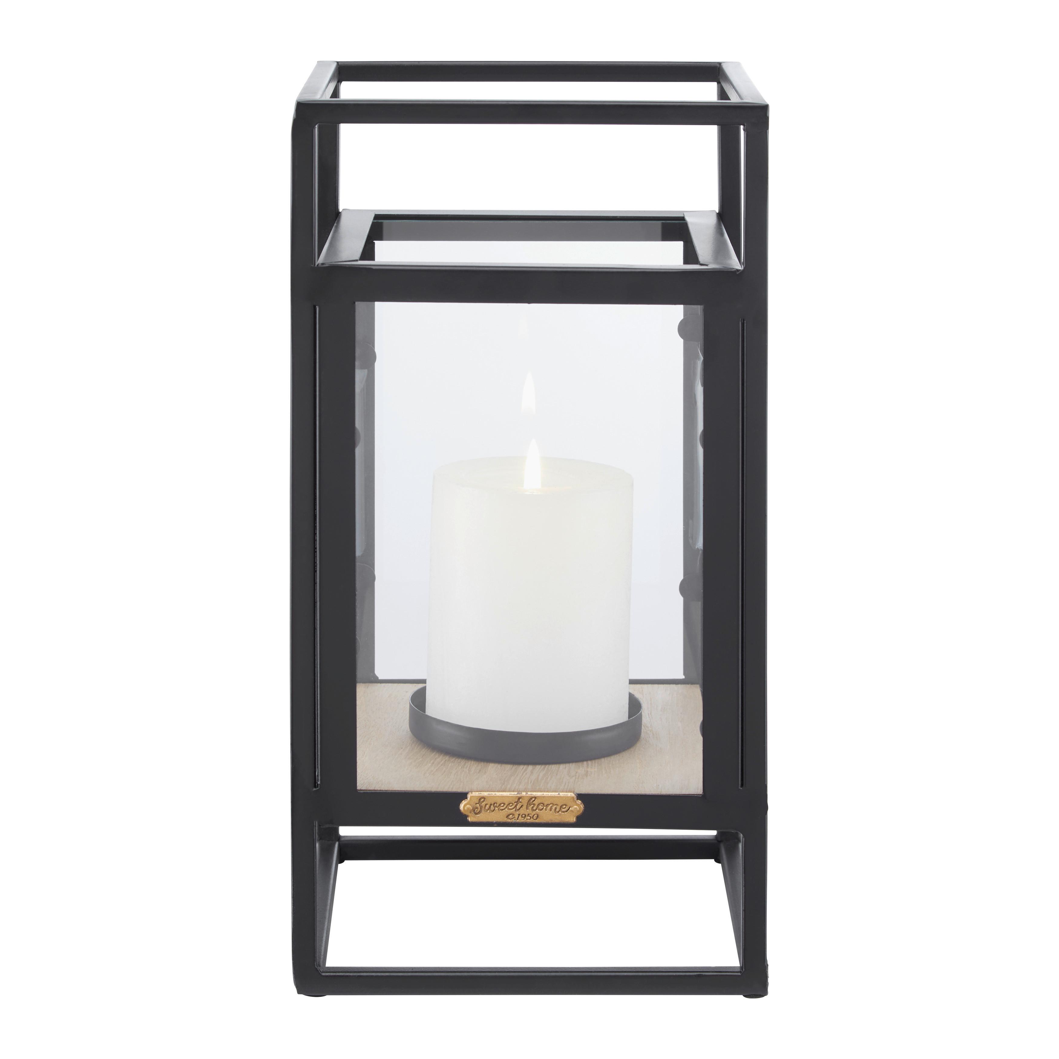 LATARNIA TARA - kolor naturalny/czarny, Modern, materiał drewnopochodny/metal (15/30/15cm) - Bessagi Home