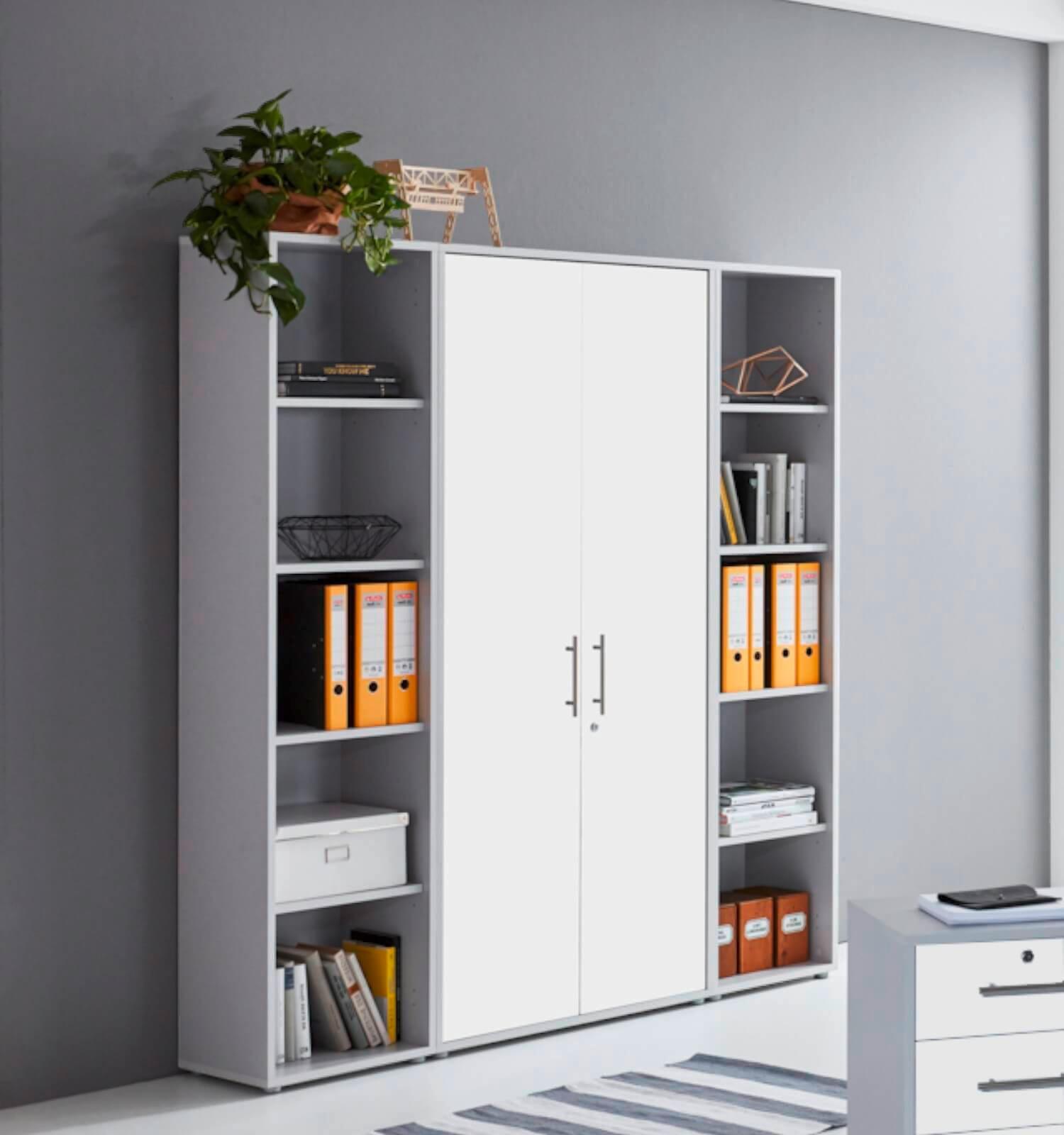 Aktenschrank Office Edition Sw Set 3 hoch Grau/Weiß - Weiß/Grau, MODERN, Holzwerkstoff (173/186/33cm) - MID.YOU