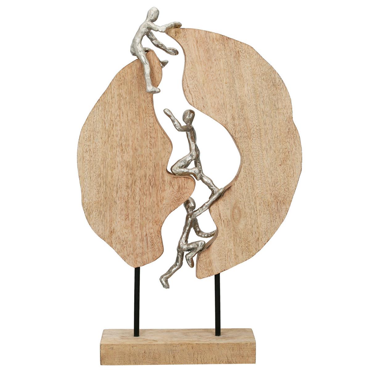 Skulptur Silberfarben/Hellbraun - Hellbraun/Silberfarben, LIFESTYLE, Holz/Metall (35/36/9cm)