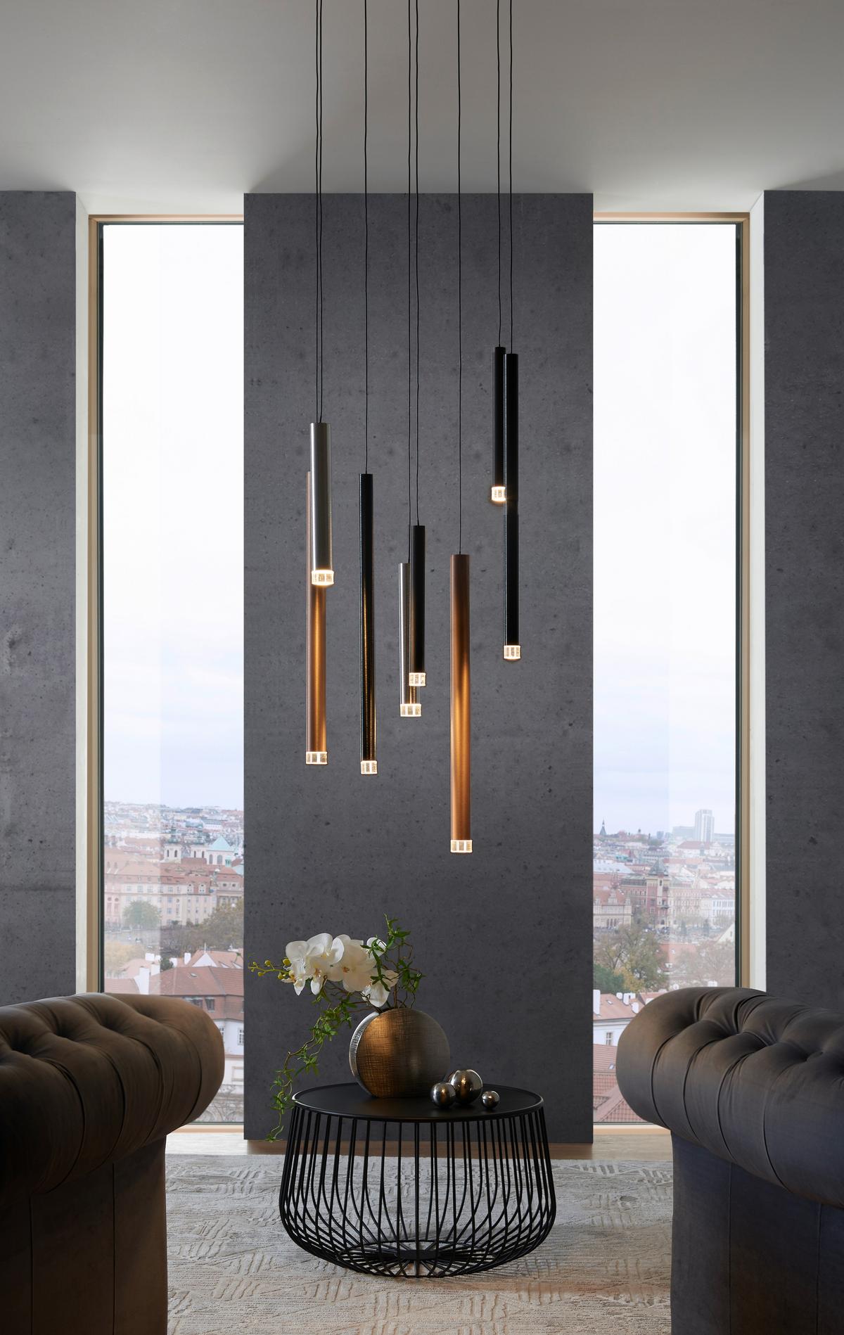 LAMPA WISZĄCA LED G93763/20 CEMBALO - czarny/kolor aluminiowy, Design, tworzywo sztuczne/metal (40/25/180cm)