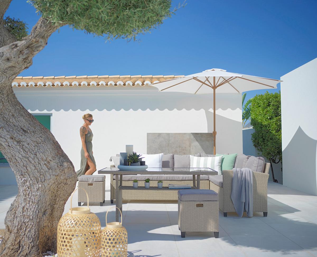 Gartenlounge Liow 2 In Beige - Beige/Braun, Glas/Kunststoff (235/175cm) - Mömax