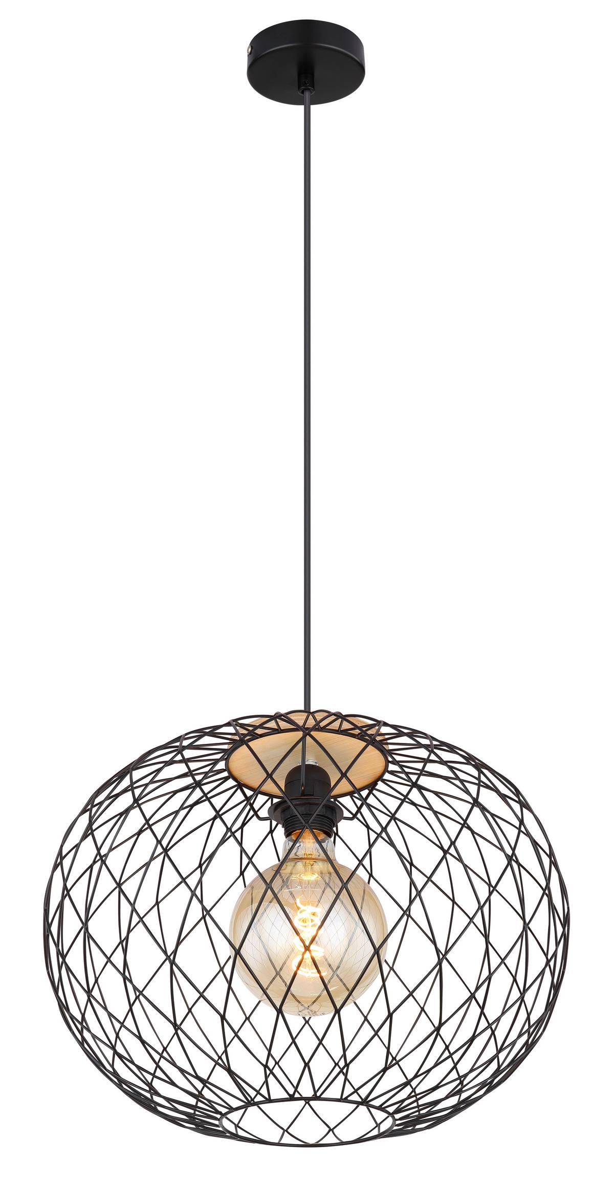 Viseča Svetilka Lacky - črna/rjava, Basics, kovina/les (40/150cm) - Globo