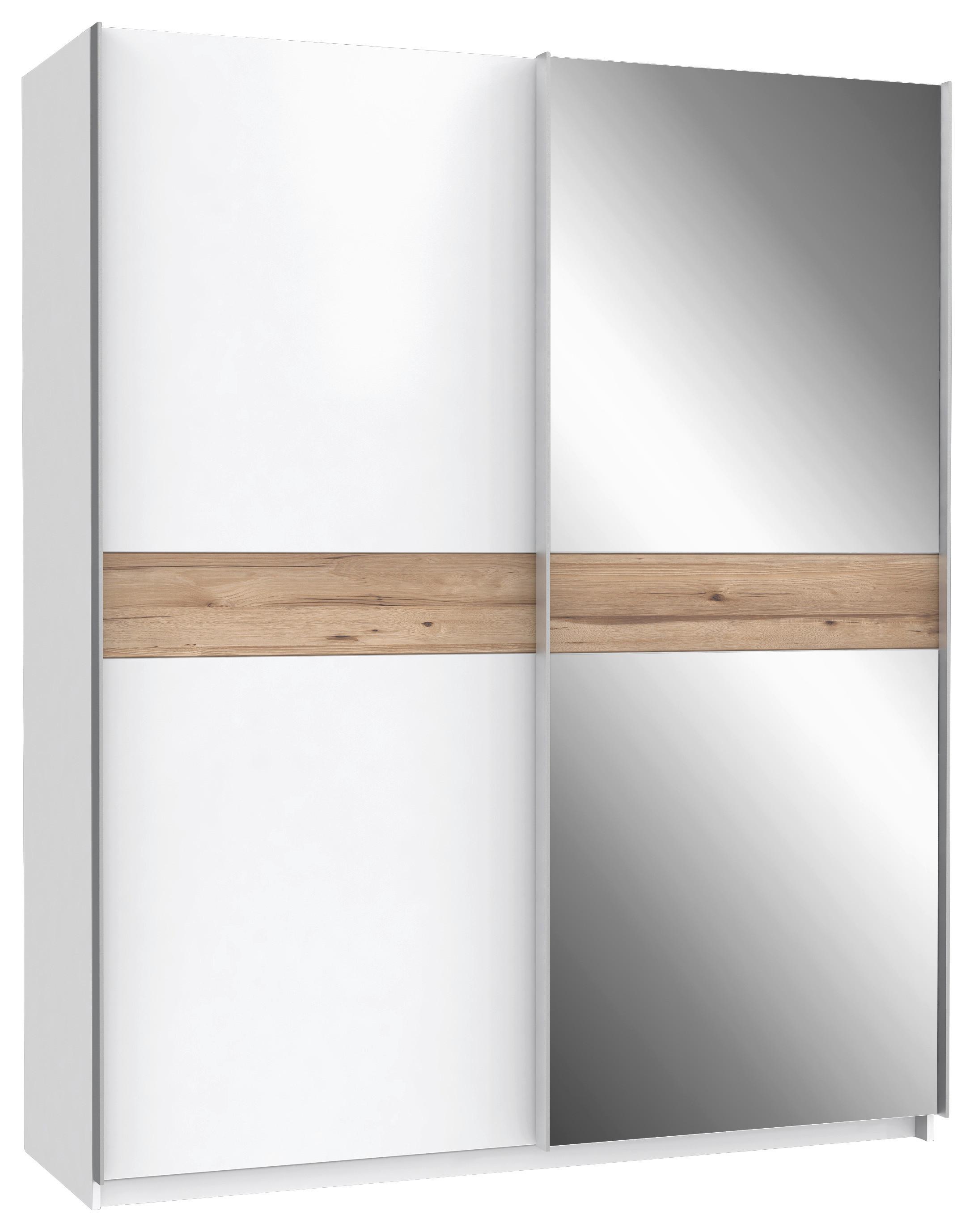 Omara Z Drsnimi Vrati Tess, Bela, Barva Hrasta - barve hrasta/bela, Moderno, kovina/umetna masa (170,3/210,5/61,2cm) - Xora