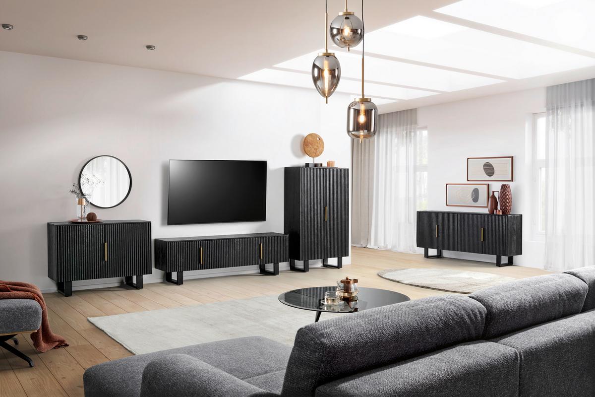 KOMODA WYSOKA HIGHBOARD - czarny/kolor złoty, Design, metal/drewno (90/150/40cm) - Livetastic