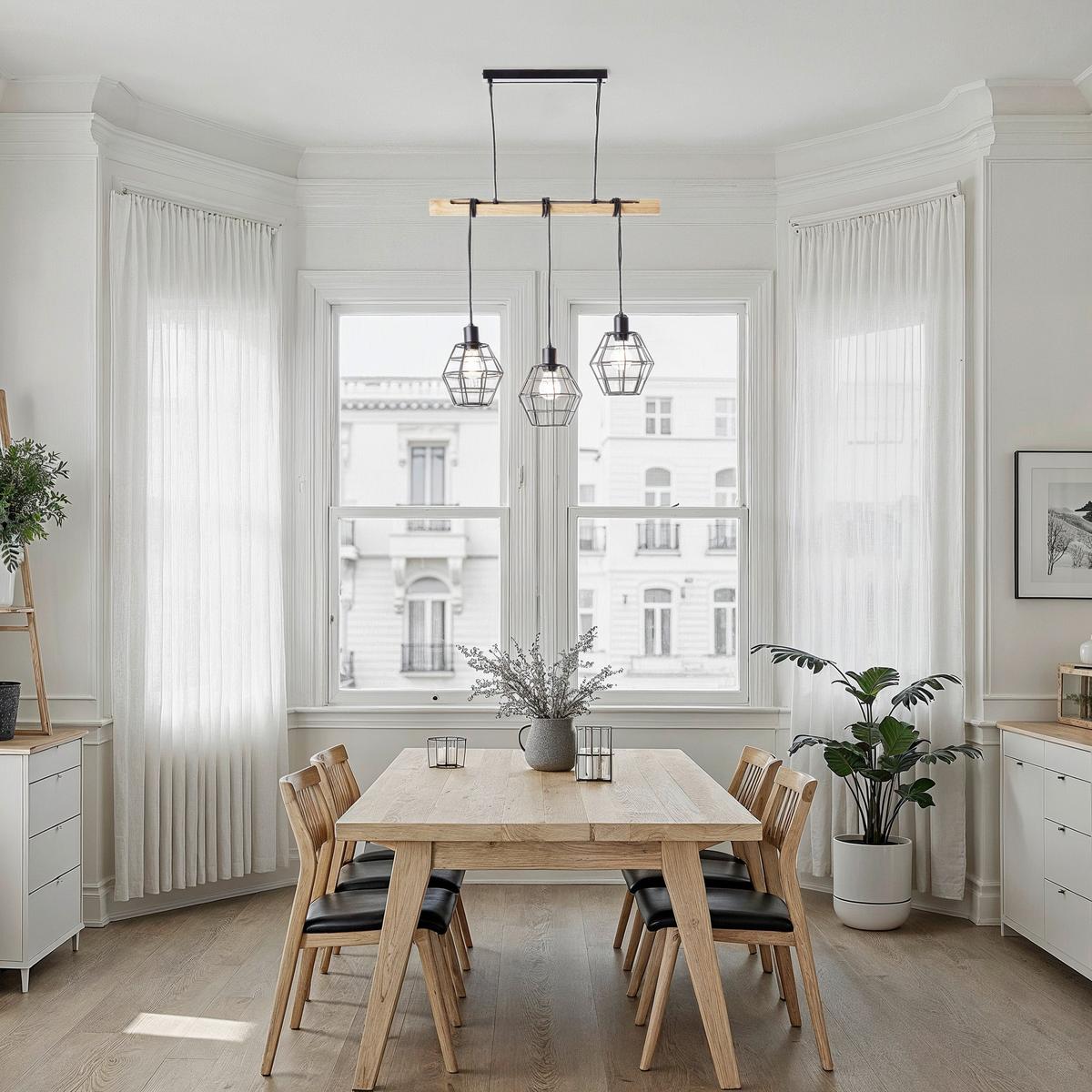 LAMPA ZWIESZANA 99606/76 OTTAWA PE3 - czarny/jasnobrązowy, Natur, metal/drewno (63/120/17,5cm) - Brilliant