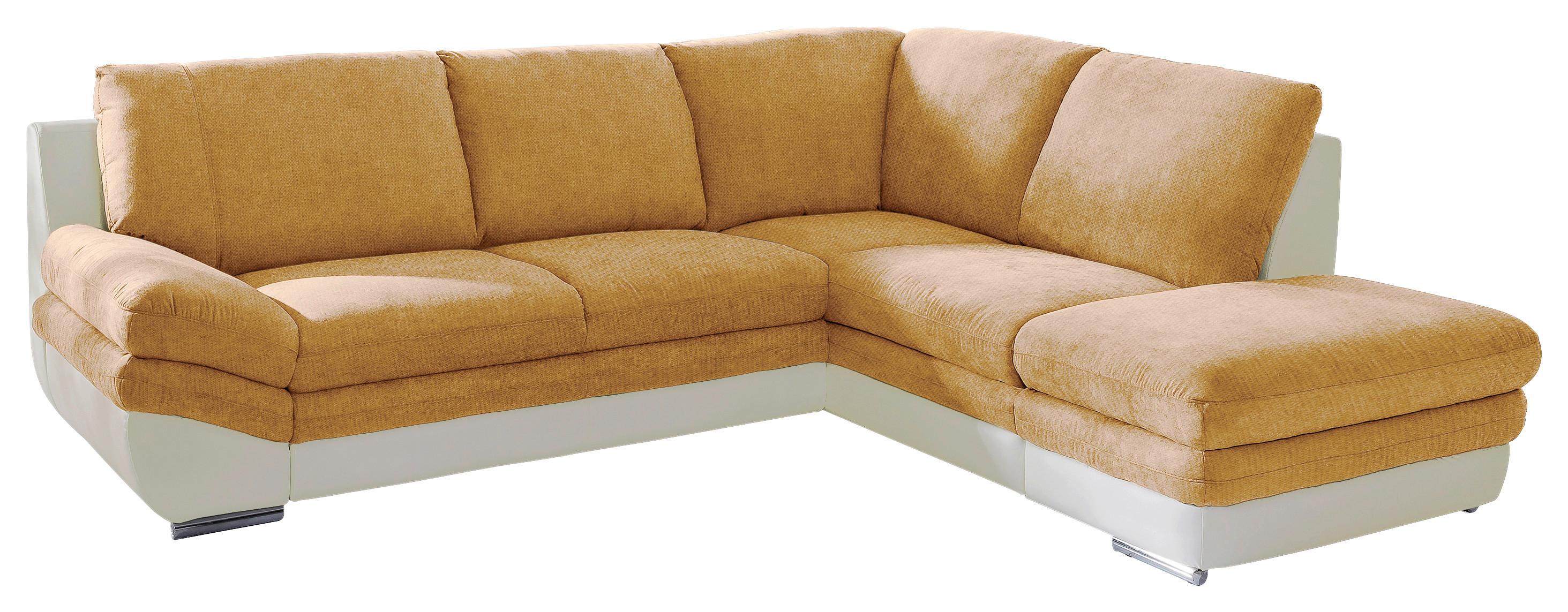 Wohnlandschaft Nardo Creme/Dunkelgelb - Chromfarben/Dunkelgelb, MODERN, Textil/Metall (264/221cm) - MID.YOU