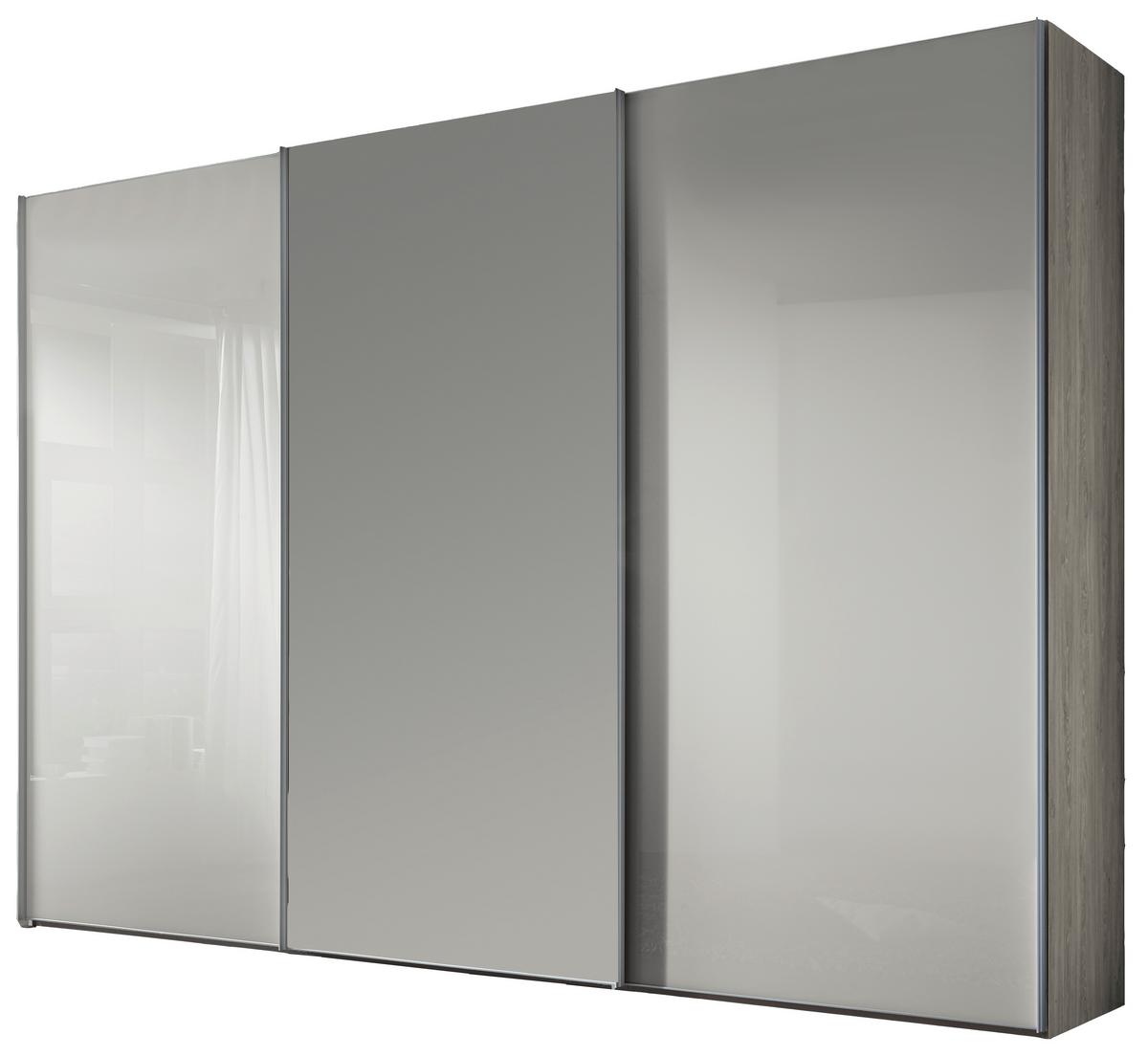 Tolóajtós Szekrény 3 Ajtós Sonate Rom - krómszínű/szürke, Modern, faalapú anyag/üveg (298/240/68cm) - Premium Living