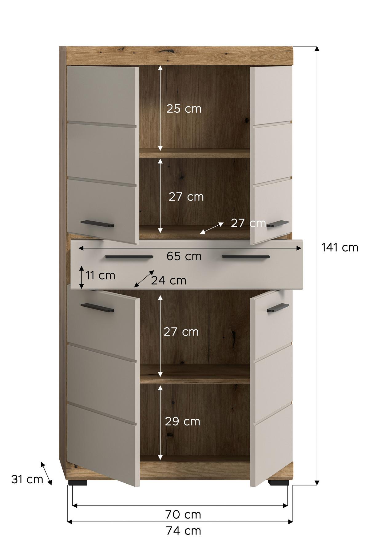 Midischrank Scout ca. 74x141 cm Kaschmir - Kaschmir/Schwarz, MODERN, Holzwerkstoff/Kunststoff (74/141/31cm) - MID.YOU