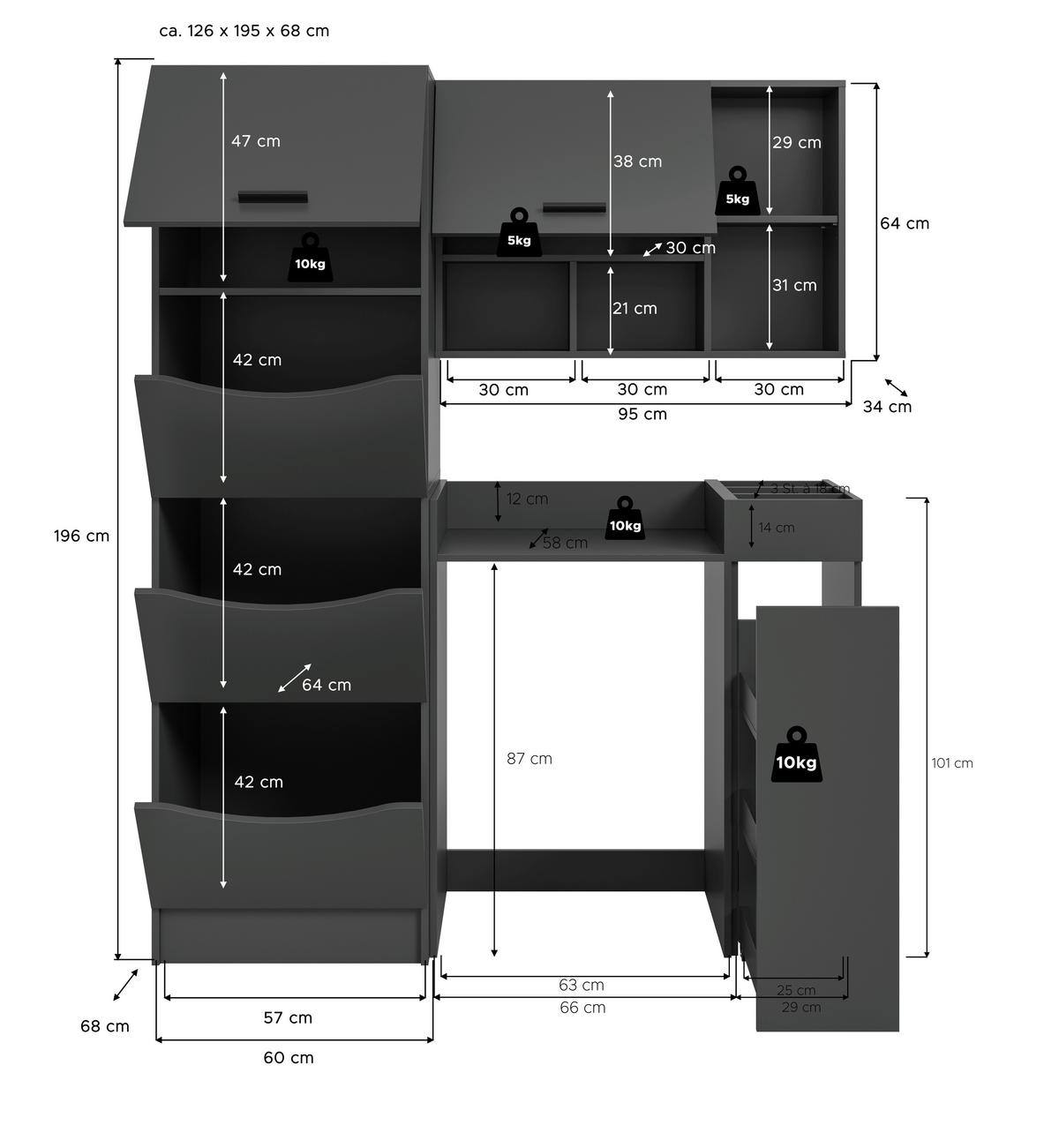Omara Za Pralni Stroj Free, Antracit - antracit, Basics, leseni material (126/195/68cm) - MID.YOU