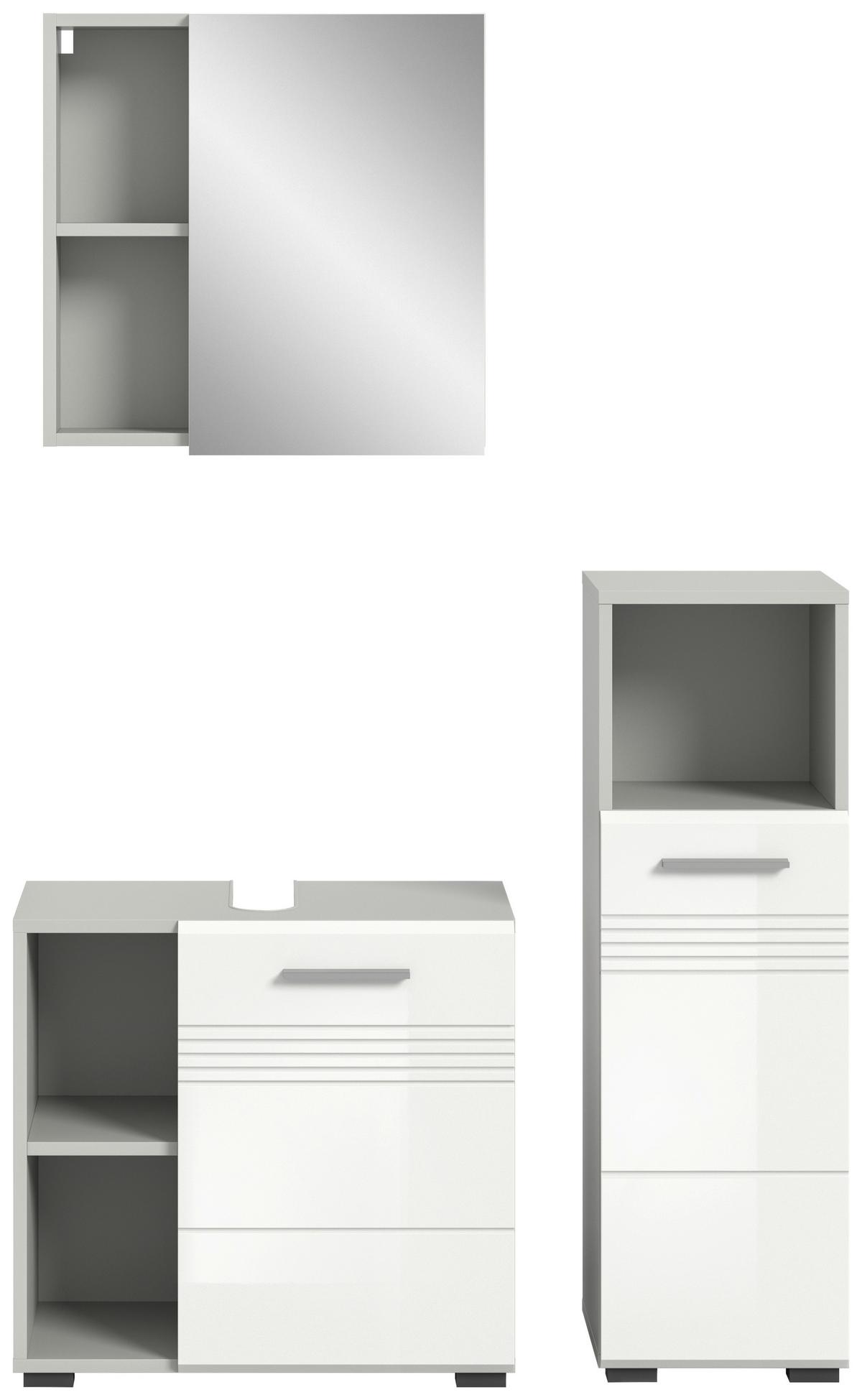 Badezimmer-Set COPA 3-teilig, Grau/Weiß Hochglanz - Chromfarben/Weiß Hochglanz, MODERN, Holzwerkstoff/Kunststoff (90cm) - MID.YOU