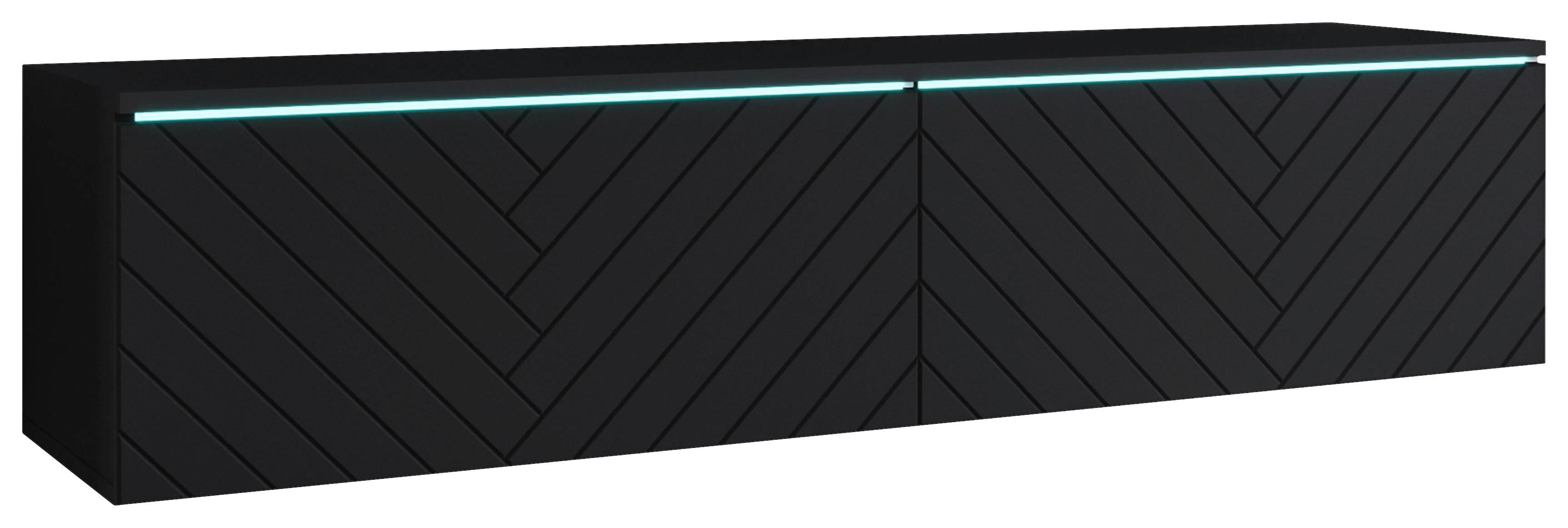 Nizka omarica Lowa, črna, vzorec ribje kosti, LED - črna/siva, Basics, umetna masa/leseni material (140/30/33cm) - P & B