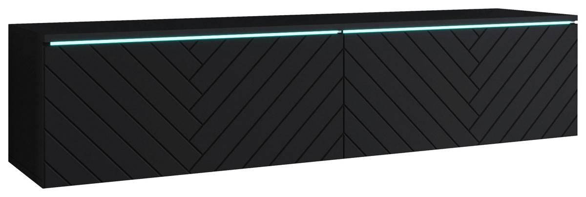 TV-Lowboard mit LED ca. 140x30 cm Schwarz Fischgr. - Schwarz/Grau, Basics, Holzwerkstoff/Kunststoff (140/30/33cm) - P & B