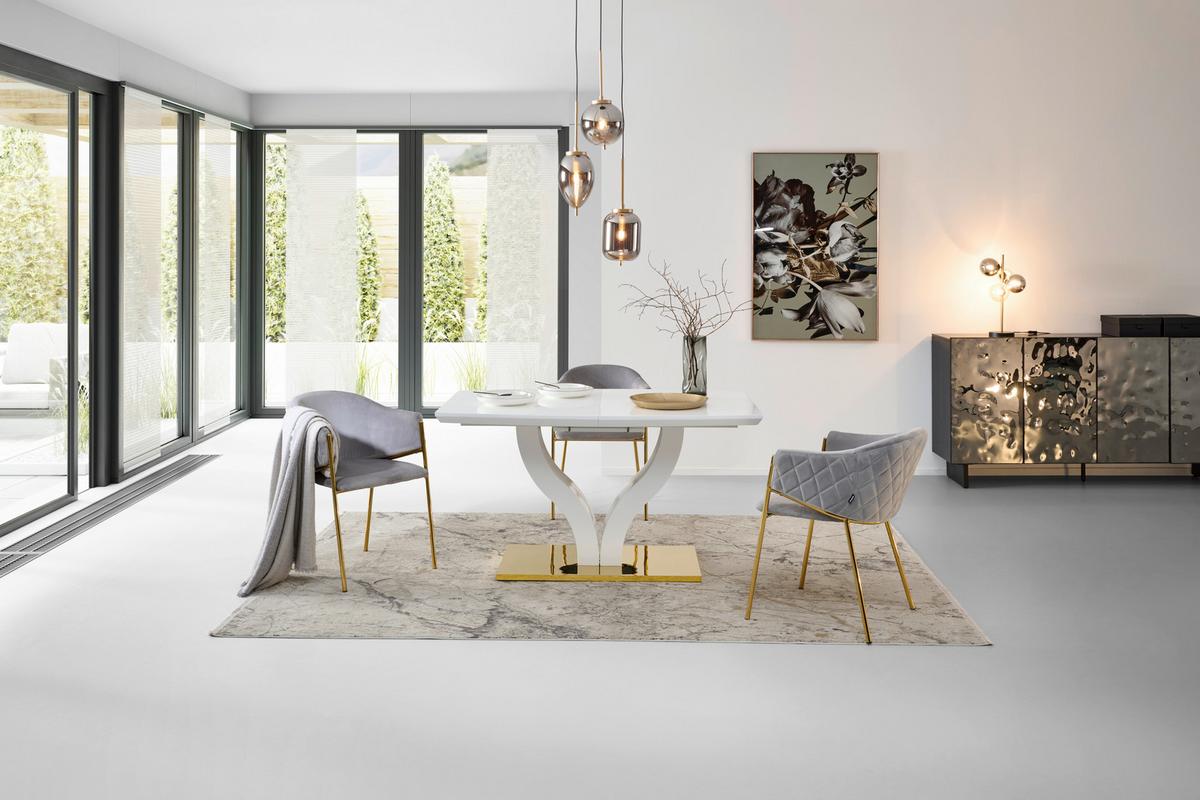 Jedilna Miza Jade Az, Bela, 140-180x90 - zlate barve/bela, Konvencionalno, kovina/leseni material (140-180/76/90cm) - MID.YOU