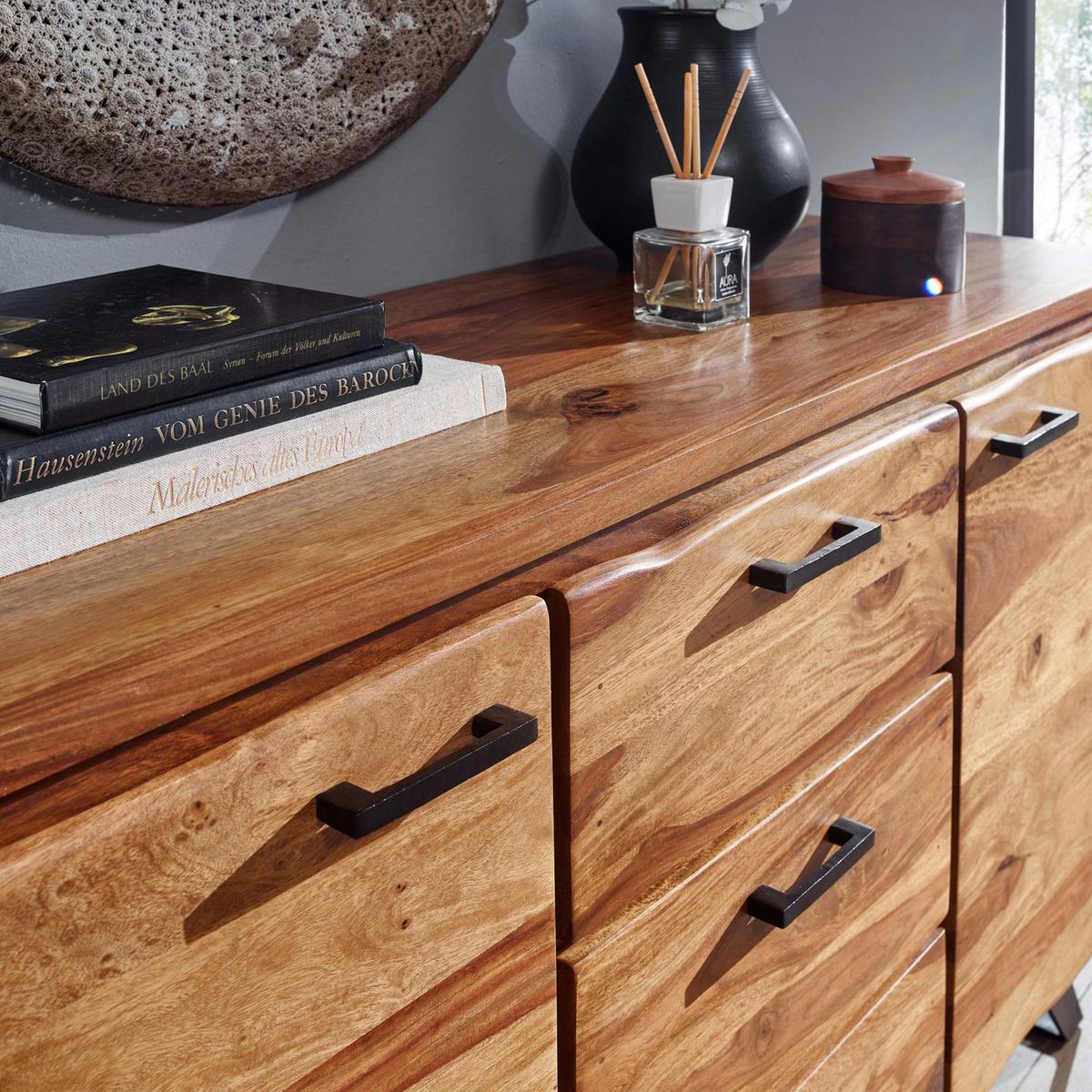 Komoda Wohnling, Pravi Les - črna/barve indijskega rožnega lesa, Design, kovina/les (145/82/45cm) - MID.YOU