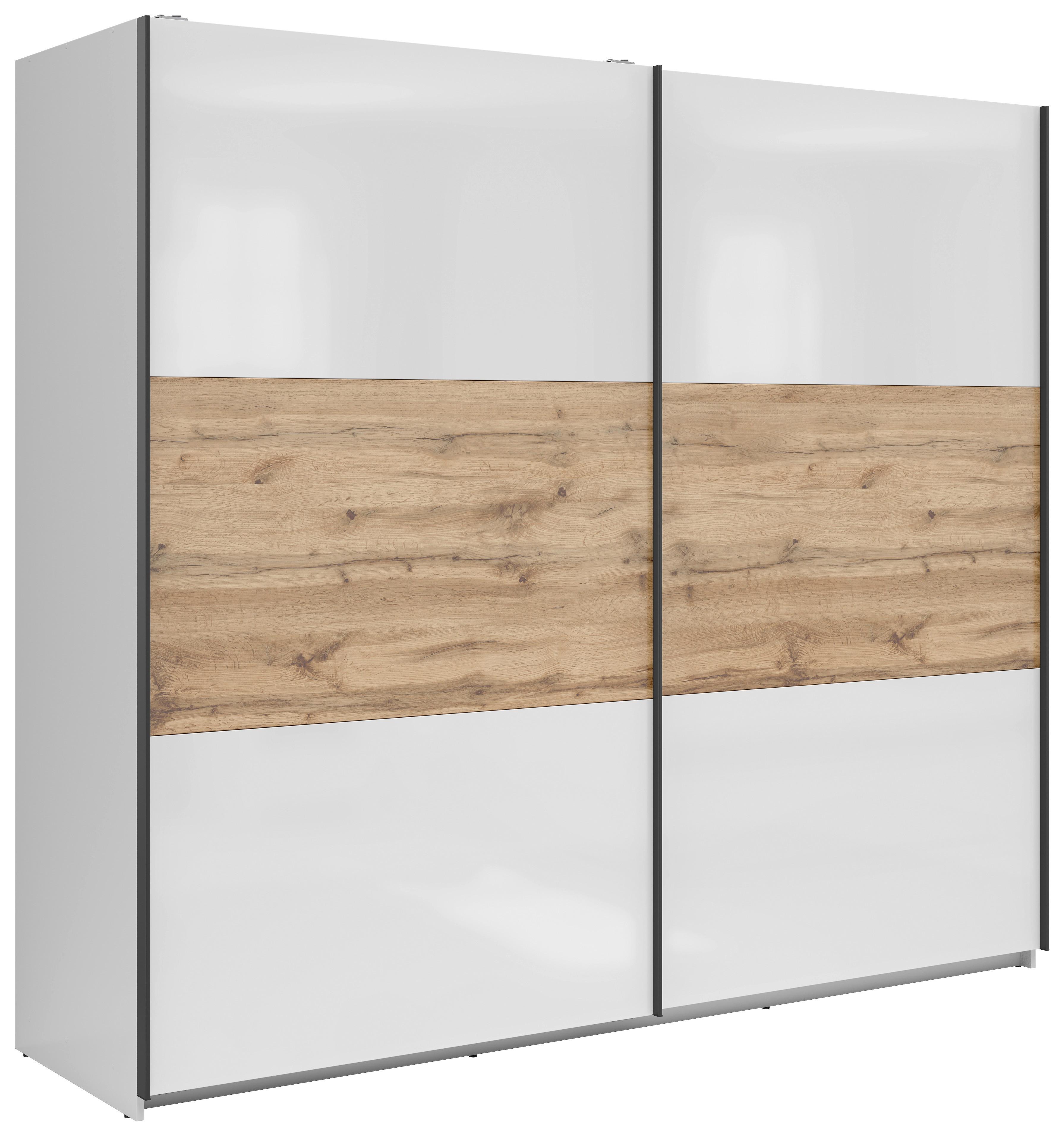 Ormar S Kliznim Vratima Tetrix - bijela/bijela visoki sjaj, Moderno, drvni materijal/metal (220/195,5/60cm) - Modern Living