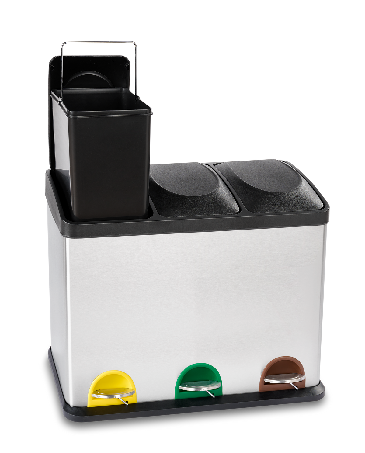 Treteimer Kai in Silberfarben ca. 45l - Silberfarben/Schwarz, KONVENTIONELL, Kunststoff/Metall (61/35/47cm) - Modern Living