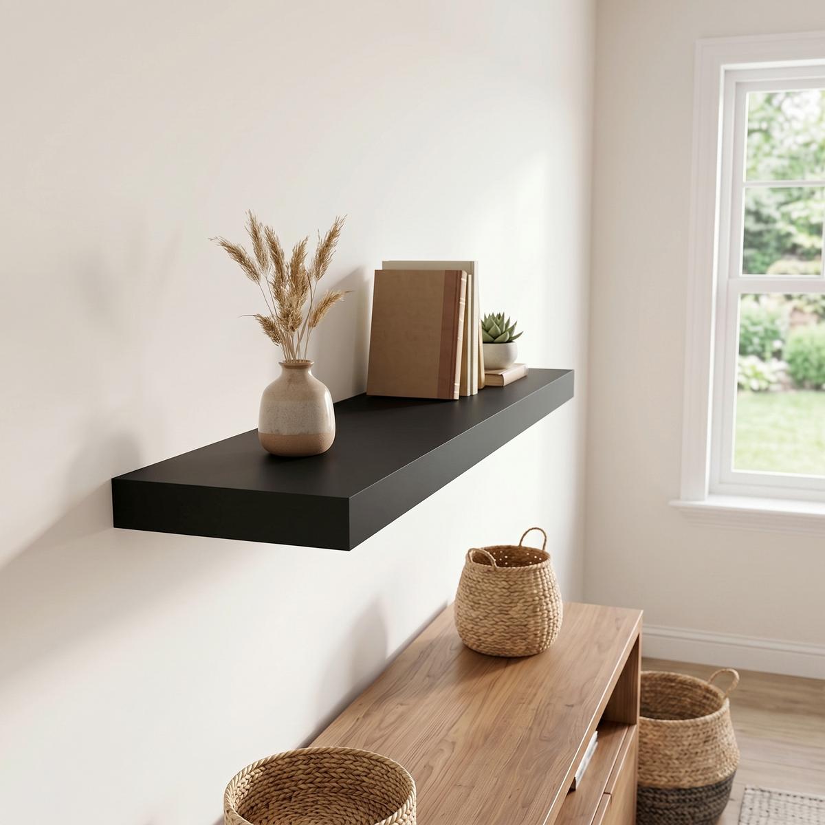 Raft De Perete Giga - negru, Modern, material pe bază de lemn (80/3,8/23,5cm) - Modern Living