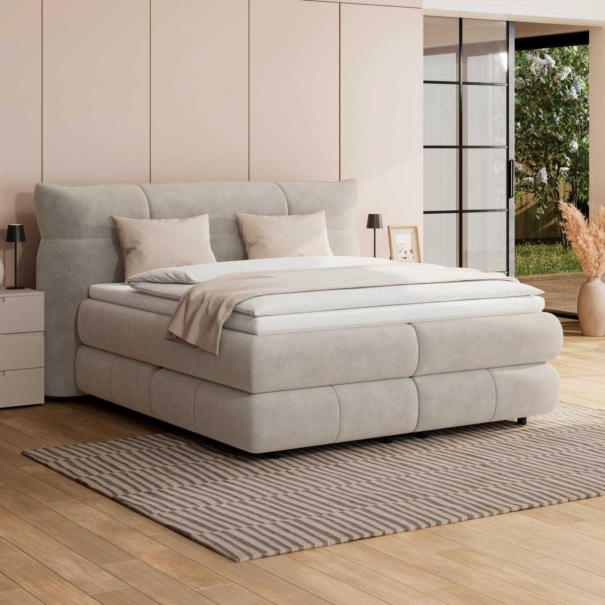 Boxspring Krevet Carmelo - bež/crna, Trend, tekstil/plastika (160/200cm) - Premium Living