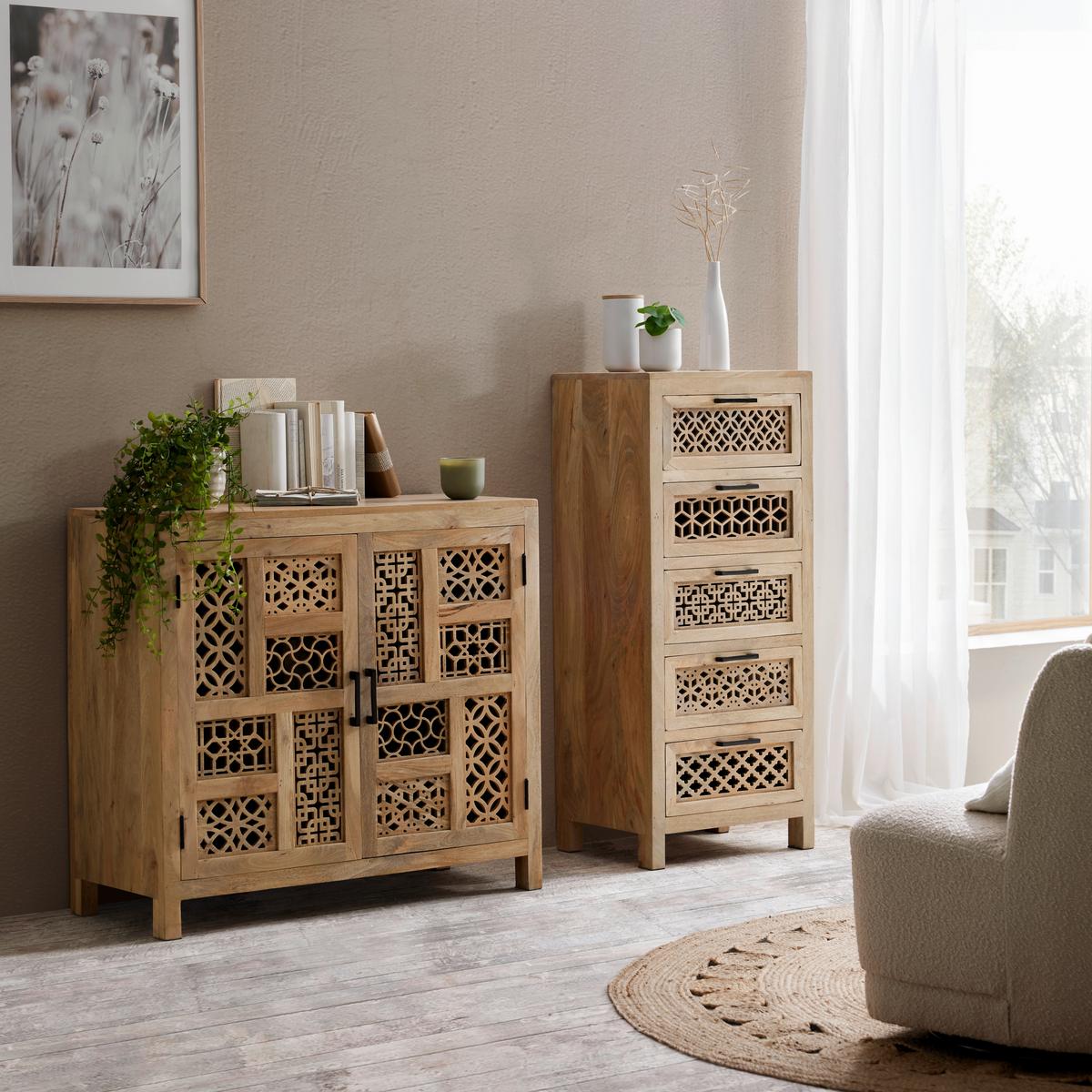 Comodă PATTERN - culoare natur/negru, Lifestyle, lemn/metal (95/87/40cm) - Zandiara