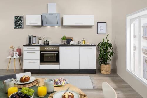 Küchenzeile Weiß Hochglanz/ Grau m. Geräte B: ca. 220 cm - Alufarben/Weiß, Basics, Holzwerkstoff (220cm) - Respekta
