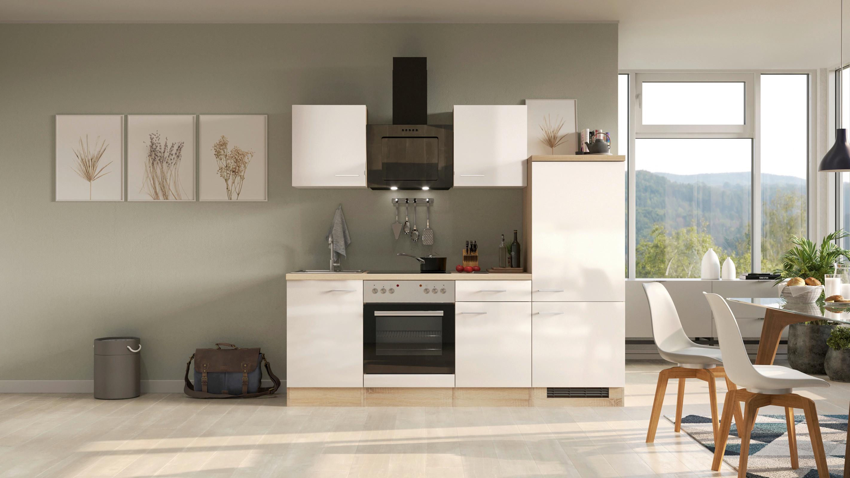 Küchenblock Nepal mit Geräten Eiche/Kaschmir B: ca. 220 cm - Kaschmir/Edelstahlfarben, MODERN, Holzwerkstoff/Metall (220cm) - FlexWell