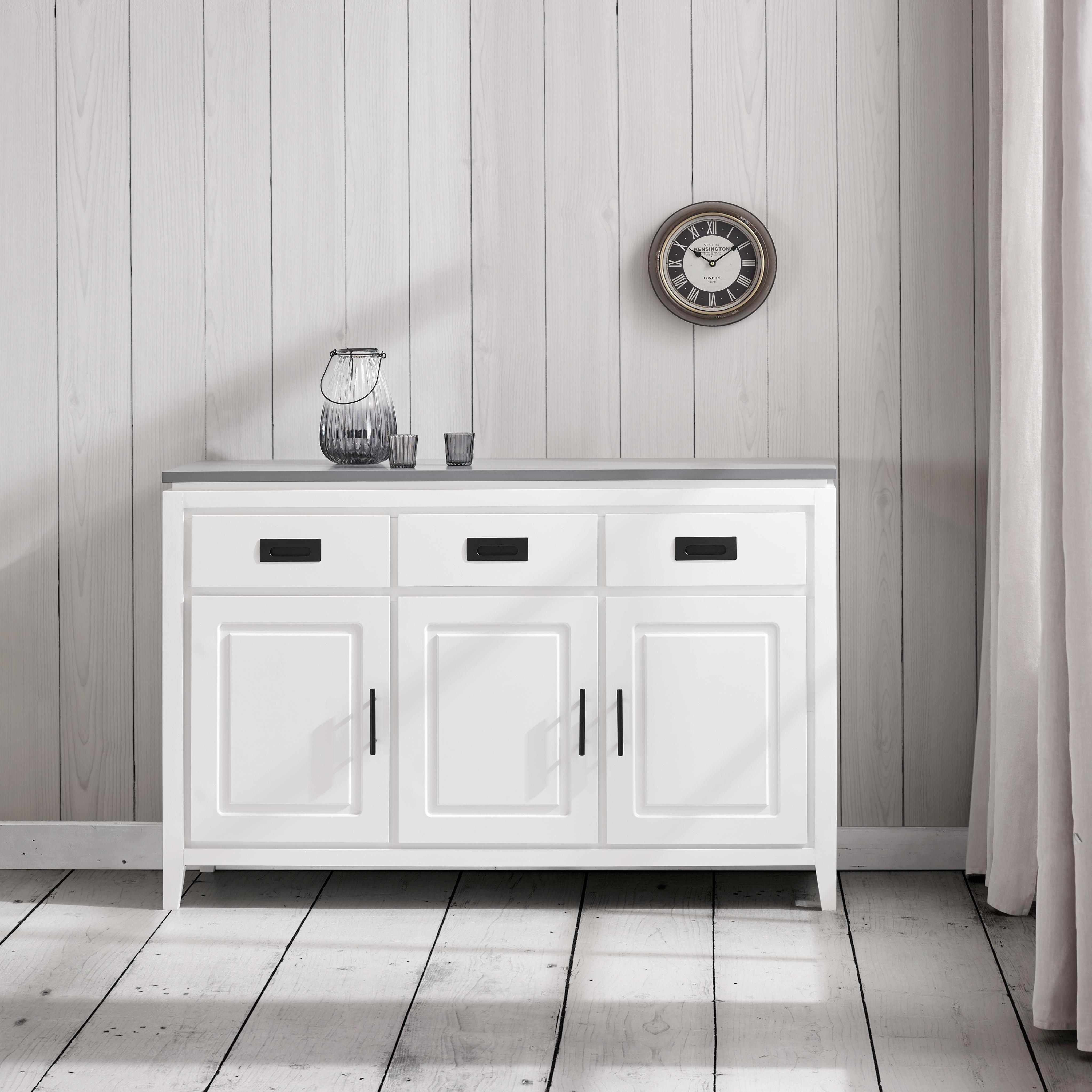 SIDEBOARD in Weiß/Grau 'Liana' - Weiß/Grau, MODERN, Holz/Metall (120/80,5/40cm) - Bessagi Home