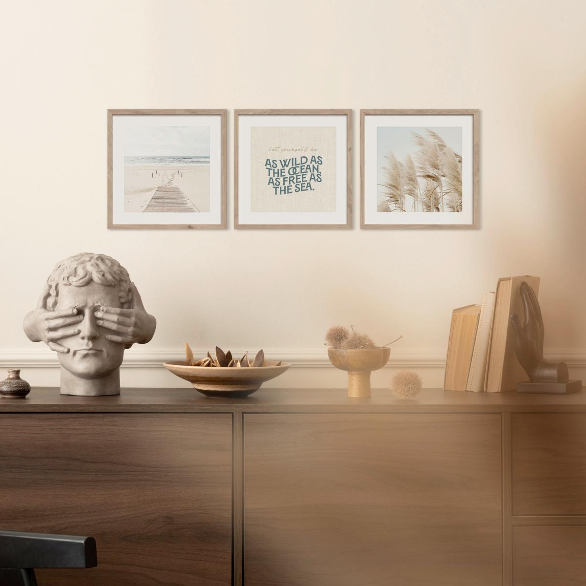 Bilderset Seaside Hellblau/Beige, 3-teilig - Beige/Hellblau, Basics, Holz/Papier (30/30/2.5cm)