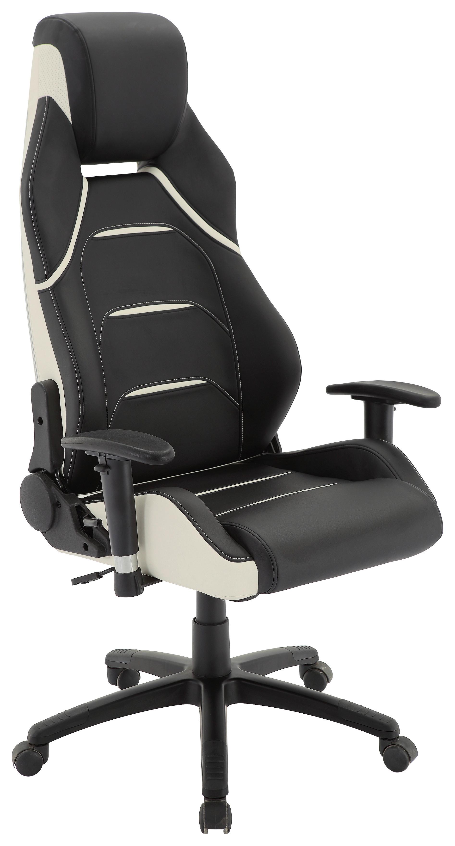 Gamingstuhl im Lederlook - Weiss/Schwarz, Modern, Kunststoff/Textil (67/126-134/72cm) - Premium Living
