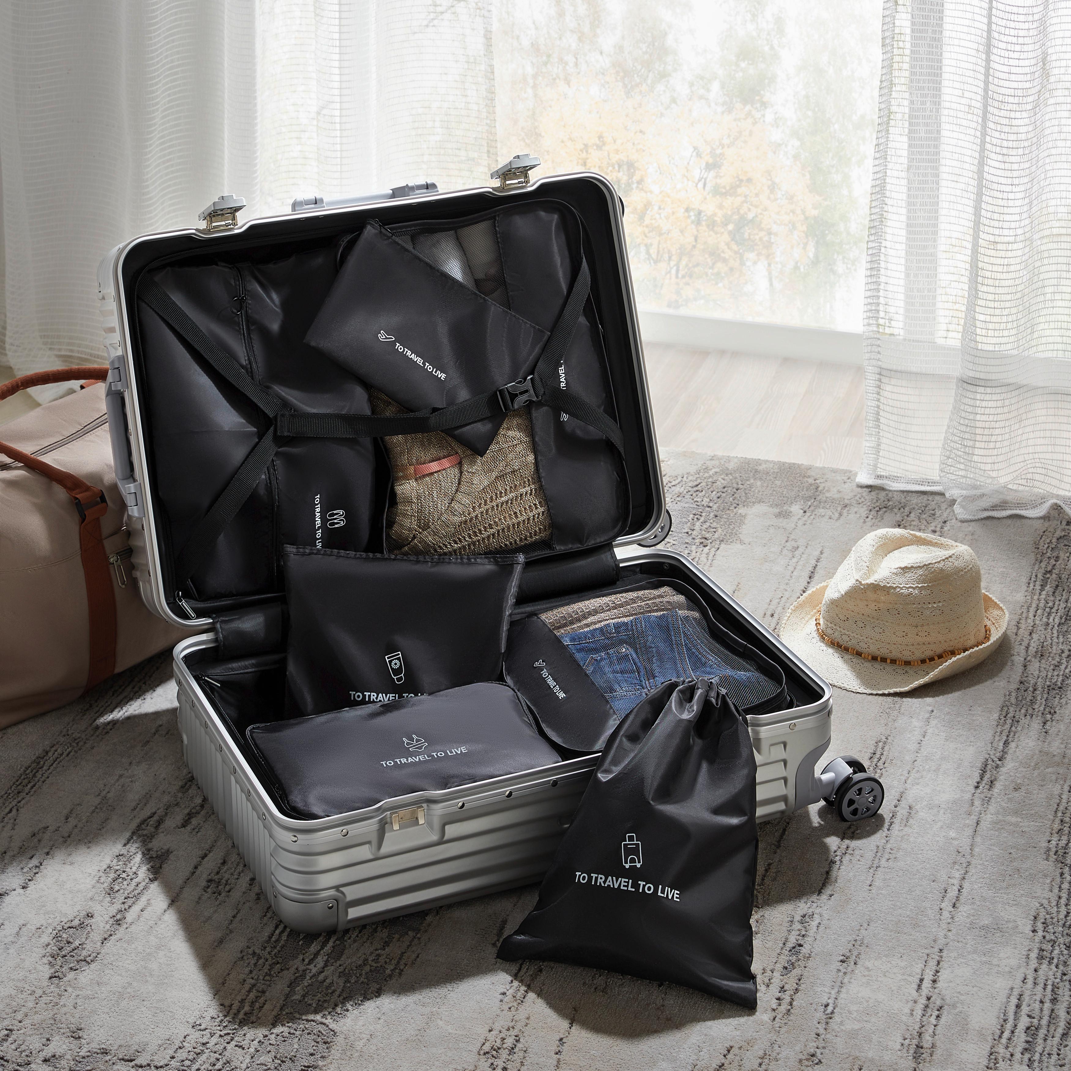 Kofferorganizer-Set Schwarz 7-teilig - Schwarz, KONVENTIONELL, Kunststoff/Textil - Mömax