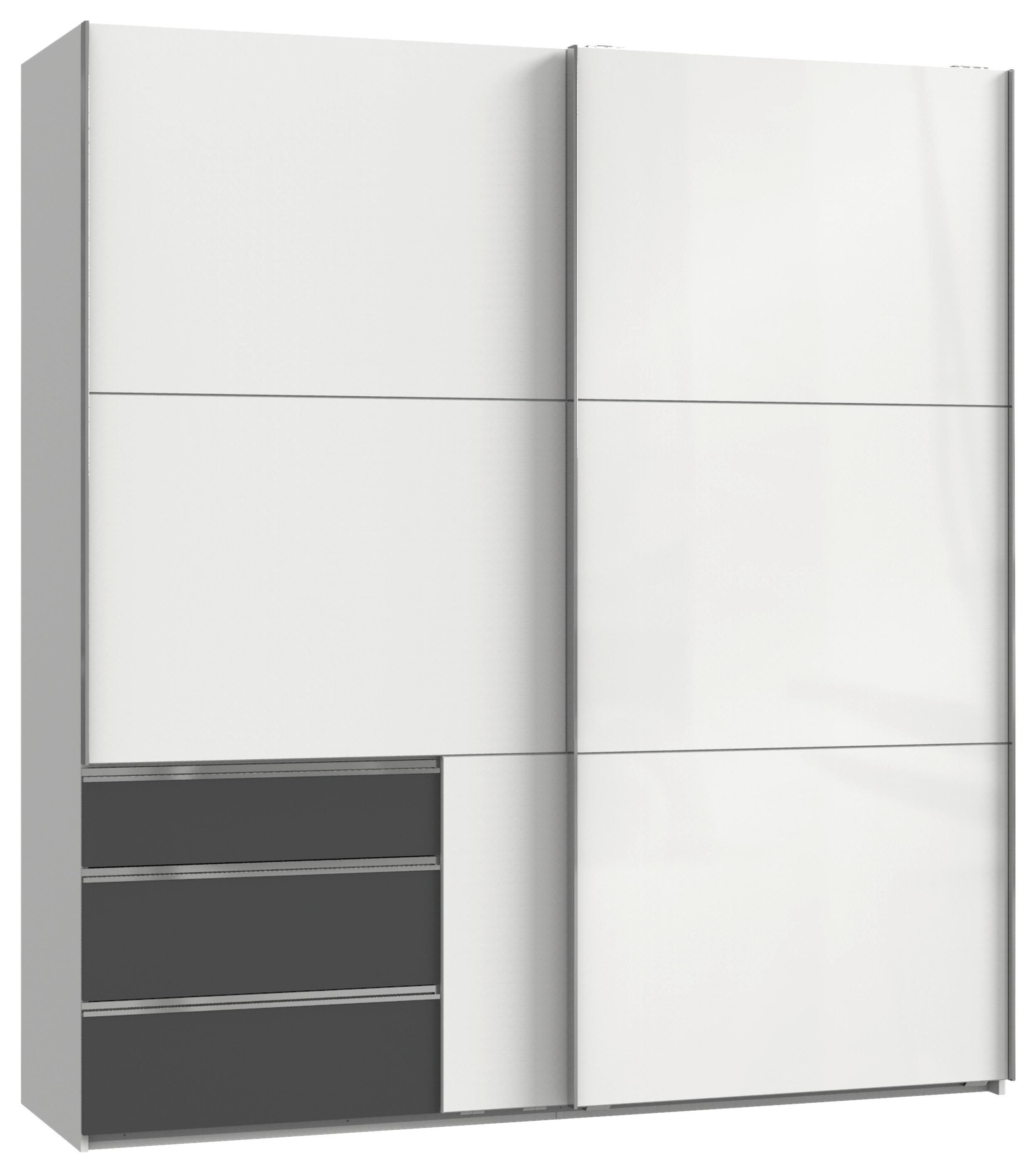 Schwebetürenschrank Level 36D ca. 200 cm Graphitfarben/Weiß - Chromfarben/Weiß Hochglanz, MODERN, Holzwerkstoff/Metall (200/216/65cm) - MID.YOU