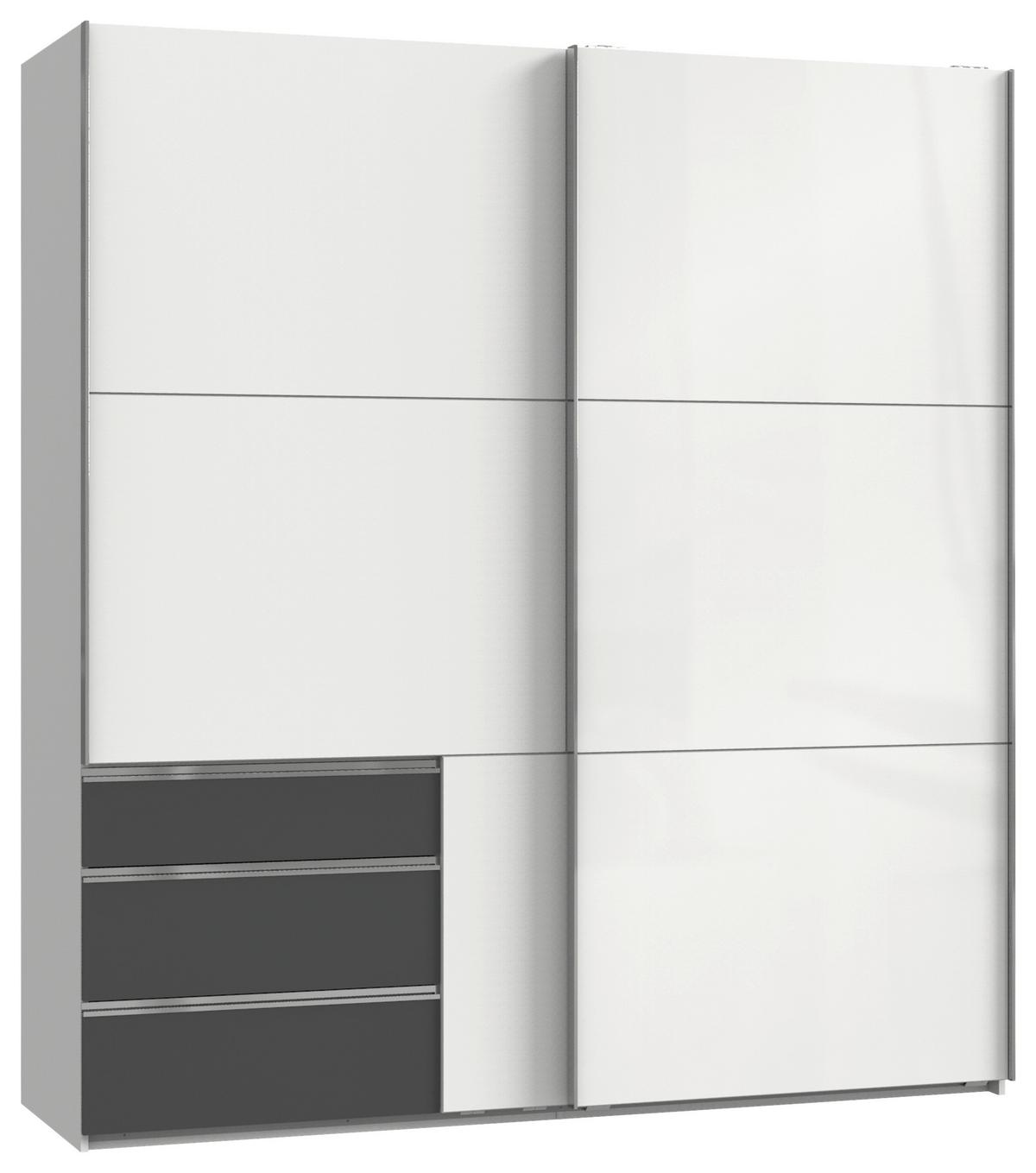 Schwebetürenschrank Level 36D ca. 200 cm Graphitfarben/Weiß - Chromfarben/Weiß Hochglanz, MODERN, Holzwerkstoff/Metall (200/216/65cm) - MID.YOU