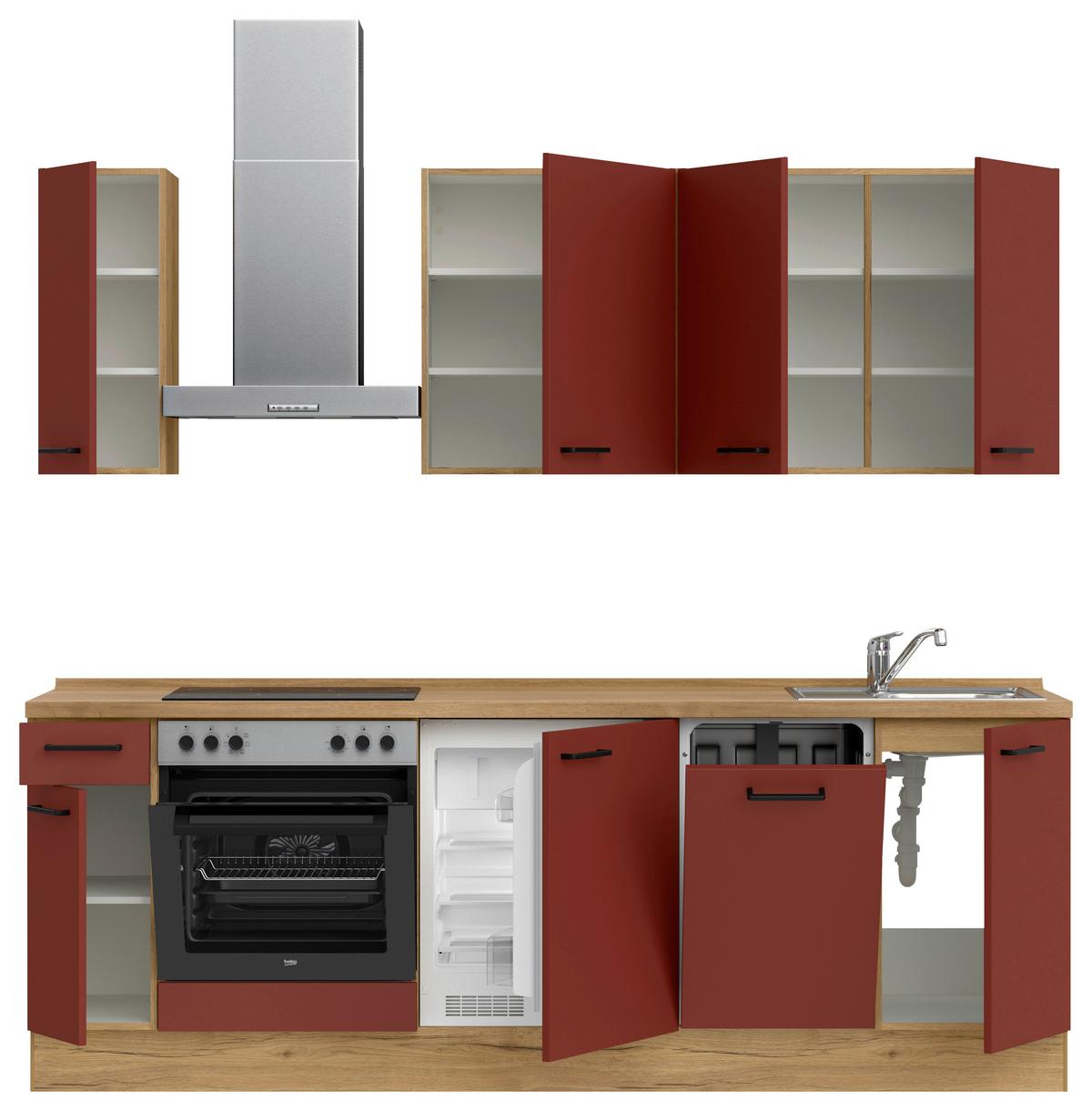 Küchenblock Easytouch Low m. Geräten Dunkelrot - Eichefarben/Schwarz, MODERN, Holzwerkstoff/Metall (240cm) - Nobilia