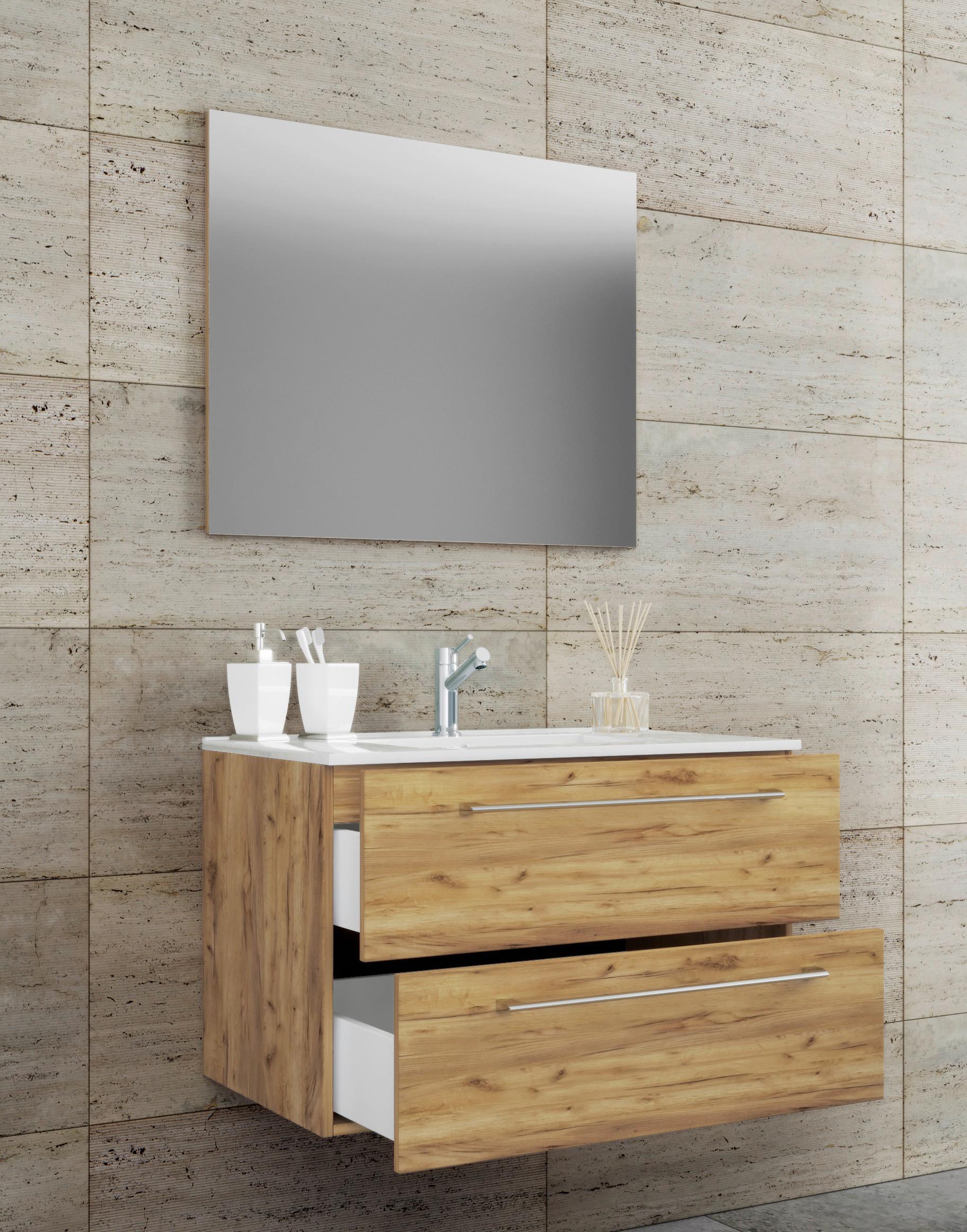 Kopalnica Badinos, Hrast - bela/barve aluminija, Moderno, kovina/leseni material (80cm) - MID.YOU