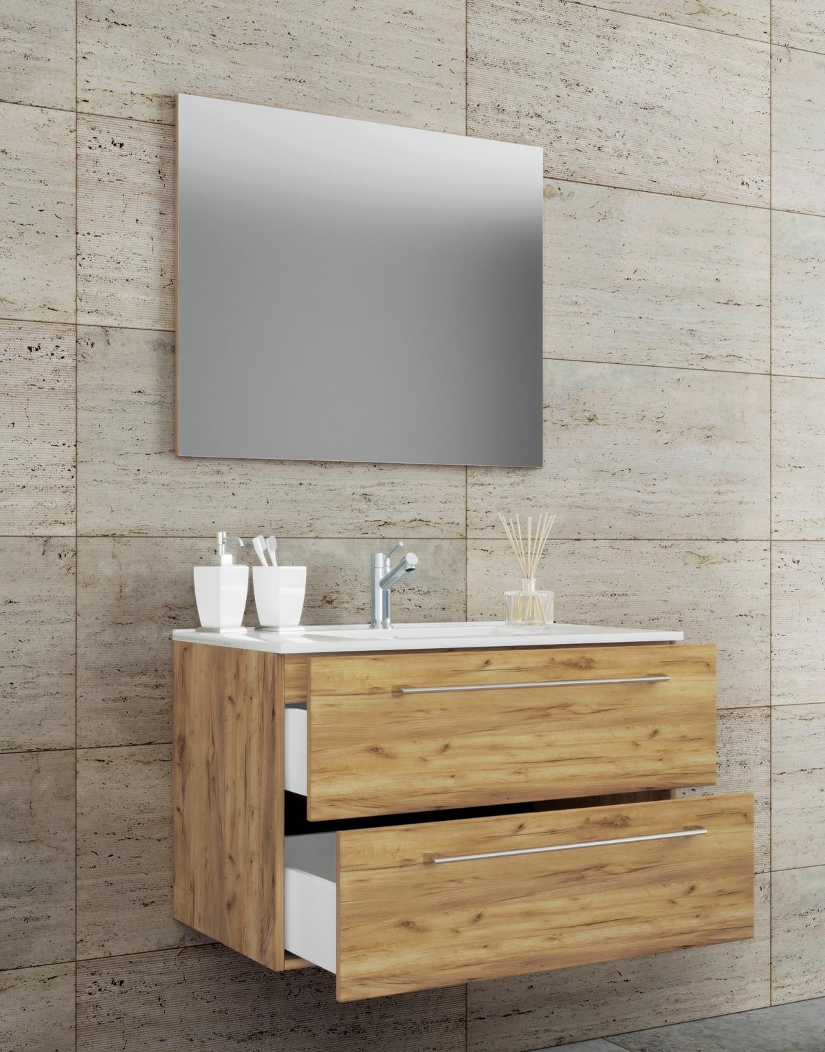Kopalnica Badinos, Hrast - bela/barve aluminija, Moderno, kovina/leseni material (80cm) - MID.YOU