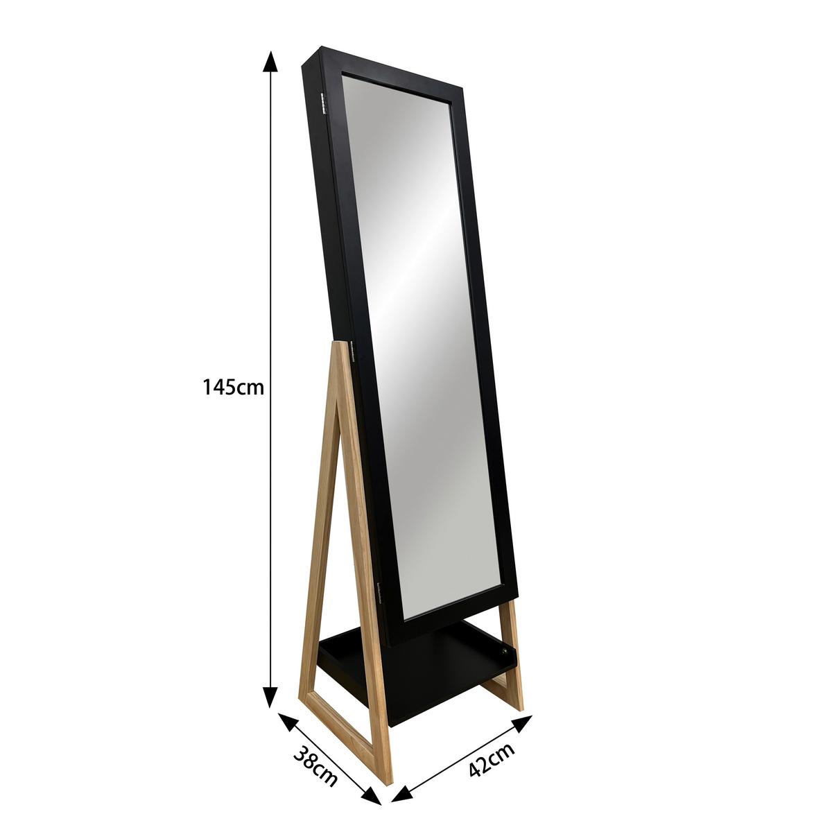 Ékszeres Szekrény Tükörrel Viola - natúr színű/fekete, Modern, faalapú anyag/Üveg (42/145/38cm) - Mömax
