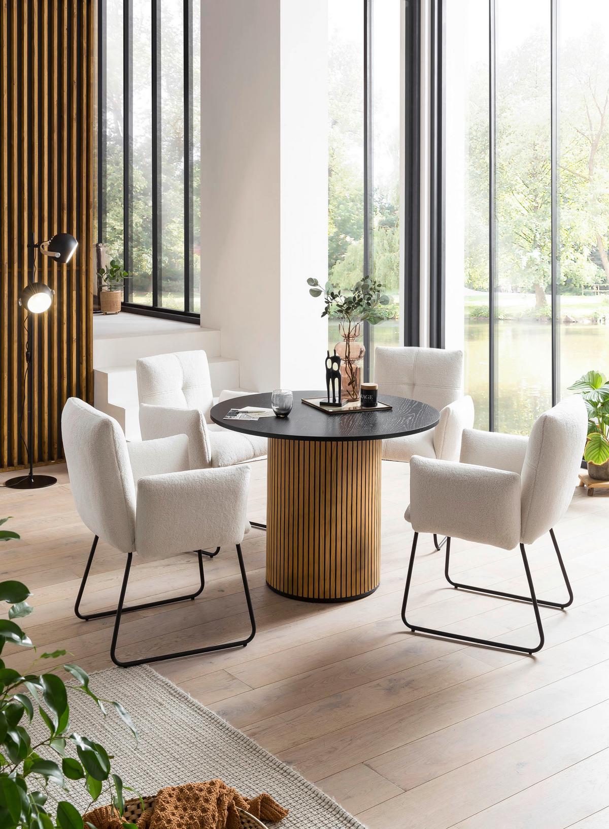 Naslanjač Bouclé, Bela - črna/bela, Moderno, kovina/tekstil (73,5/87/64,5cm) - Livetastic