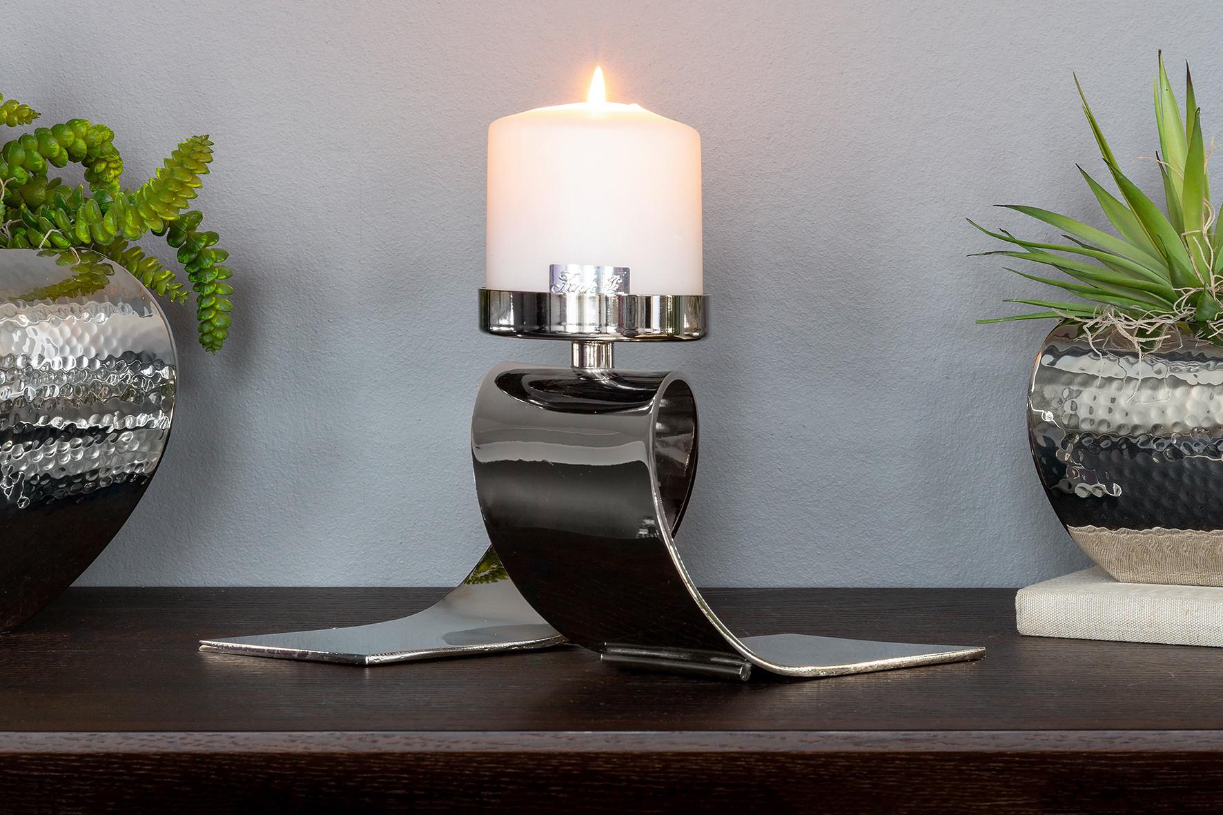 ŚWIECZNIK 140014 - TWISTER - kolor srebrny, Basics, metal (25/12/14cm) - Fink