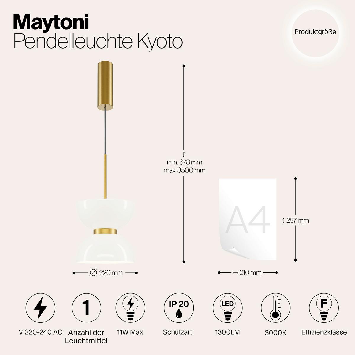 Pendelleuchte Mod178pl-L11g3k - Weiss/Goldfarben, Design, Metall (22/350cm) - MAYTONI