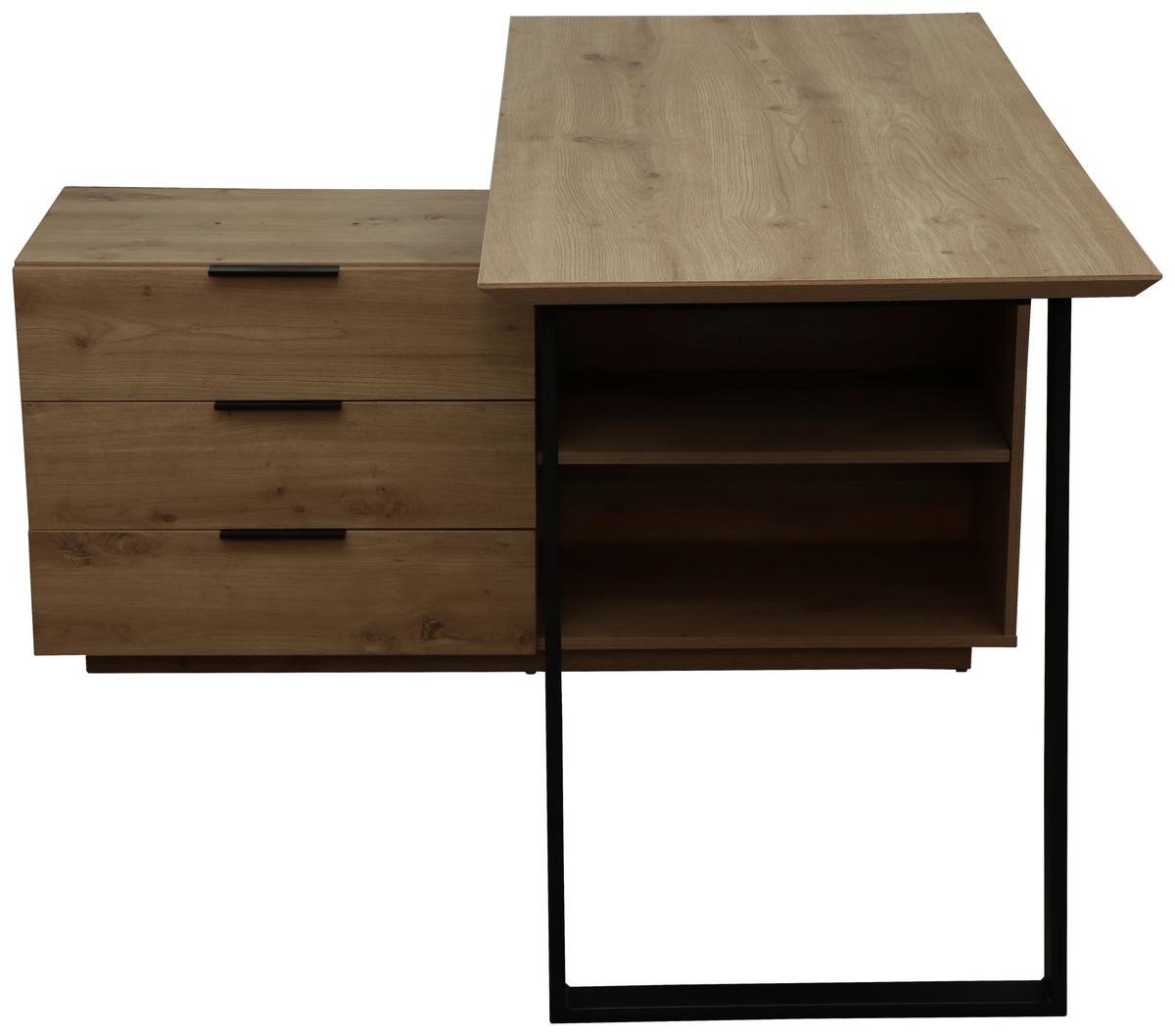 Schreibtisch Liam Eiche Artisan/Schwarz - Schwarz/Eiche Artisan, MODERN, Holzwerkstoff/Metall (140/76/120cm) - Bessagi Home