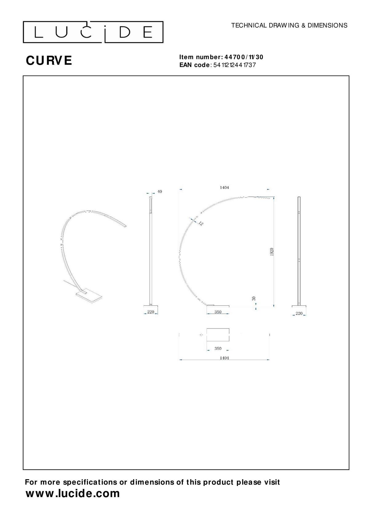 LAMPA ŁUKOWA 44700/11/30 CURVE - czarny, Design, metal (140.4/22/192cm) - Lucide