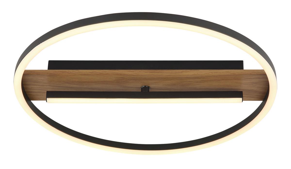LED-Deckenleuchte Pikara Schwarz/Dunkelbraun max.24Watt - Dunkelbraun/Opal, Natur, Textil/Metall (40,5/5,5cm) - Globo