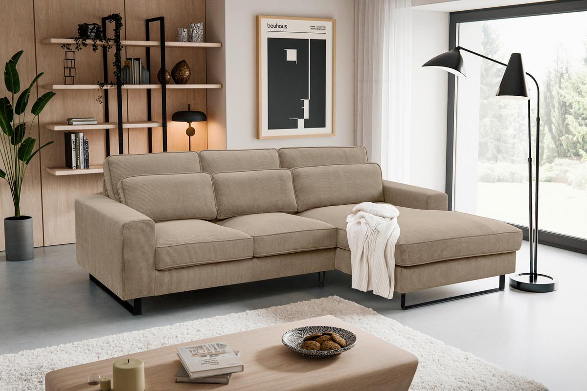 Ecksofa Bolivia Braun-Beige Cord - Beige/Beigebraun, Basics, Holzwerkstoff/Textil (276/183cm) - MID.YOU