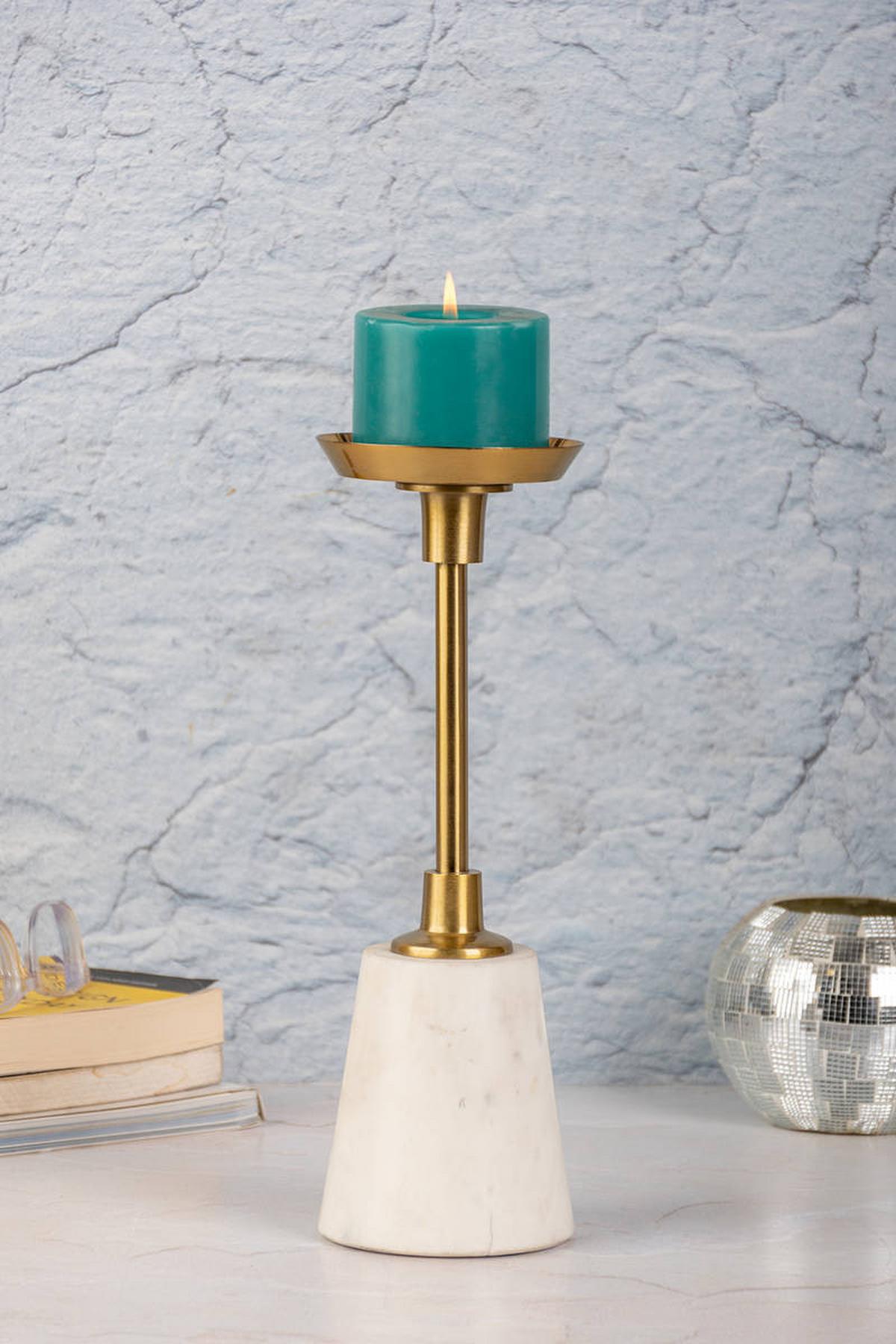 KERZENSTÄNDER KERZENHALTER FAYYA 225 - Weiss/Goldfarben, Trend, Stein/Metall (10/30/10cm) - Kayoom