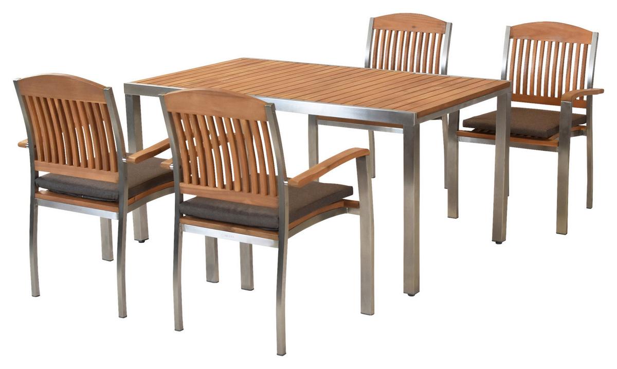 Vrtni Set Keros, 5-Delni, Jeklo, Masiven Les - srebrne barve/naravne barve, Moderno, kovina/tekstil - Gardenson