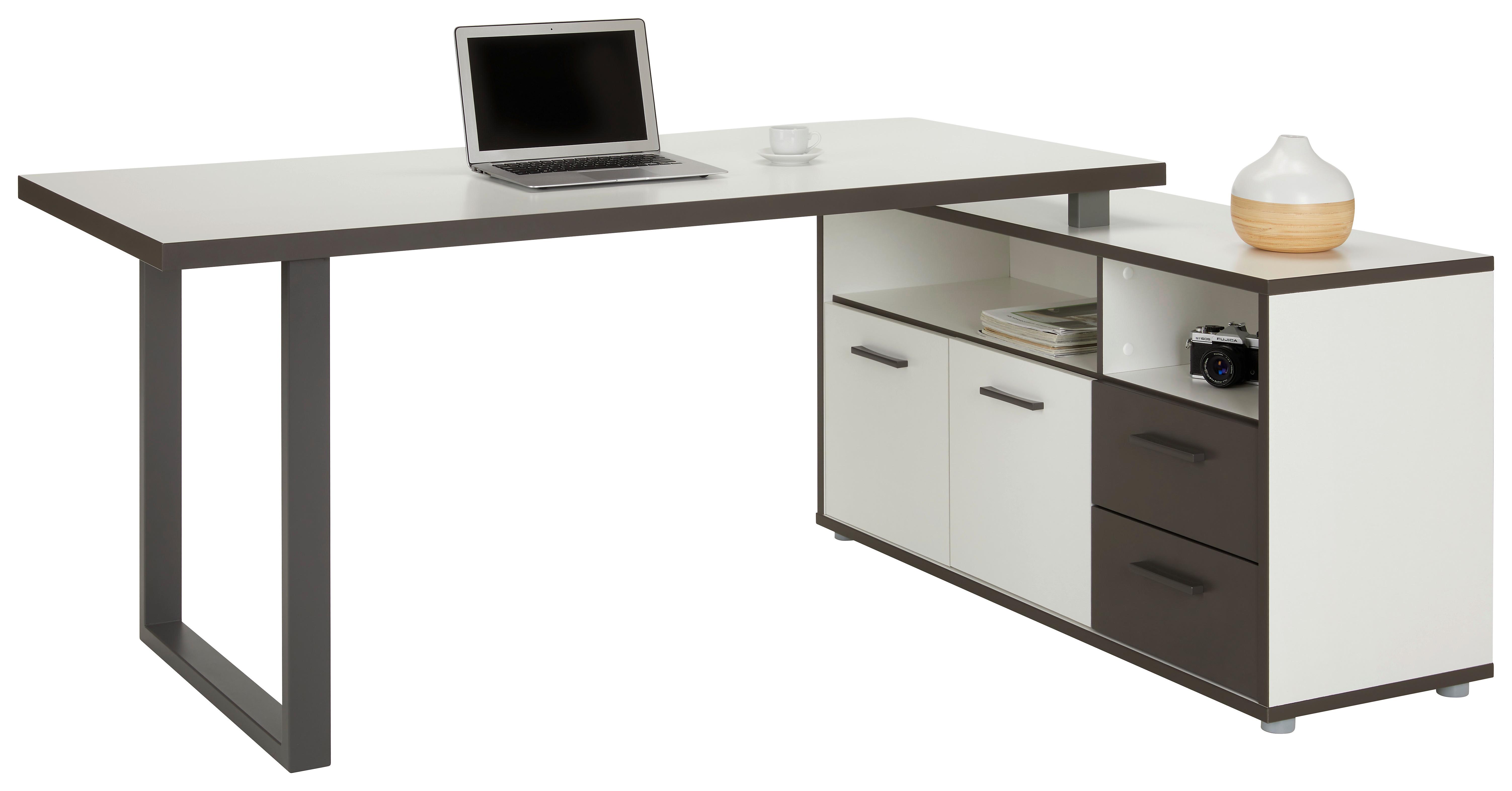 Eckschreibtisch in Grau/Weiß - Weiß/Grau, MODERN, Holzwerkstoff/Kunststoff (124,2/74,1/181cm) - Mömax