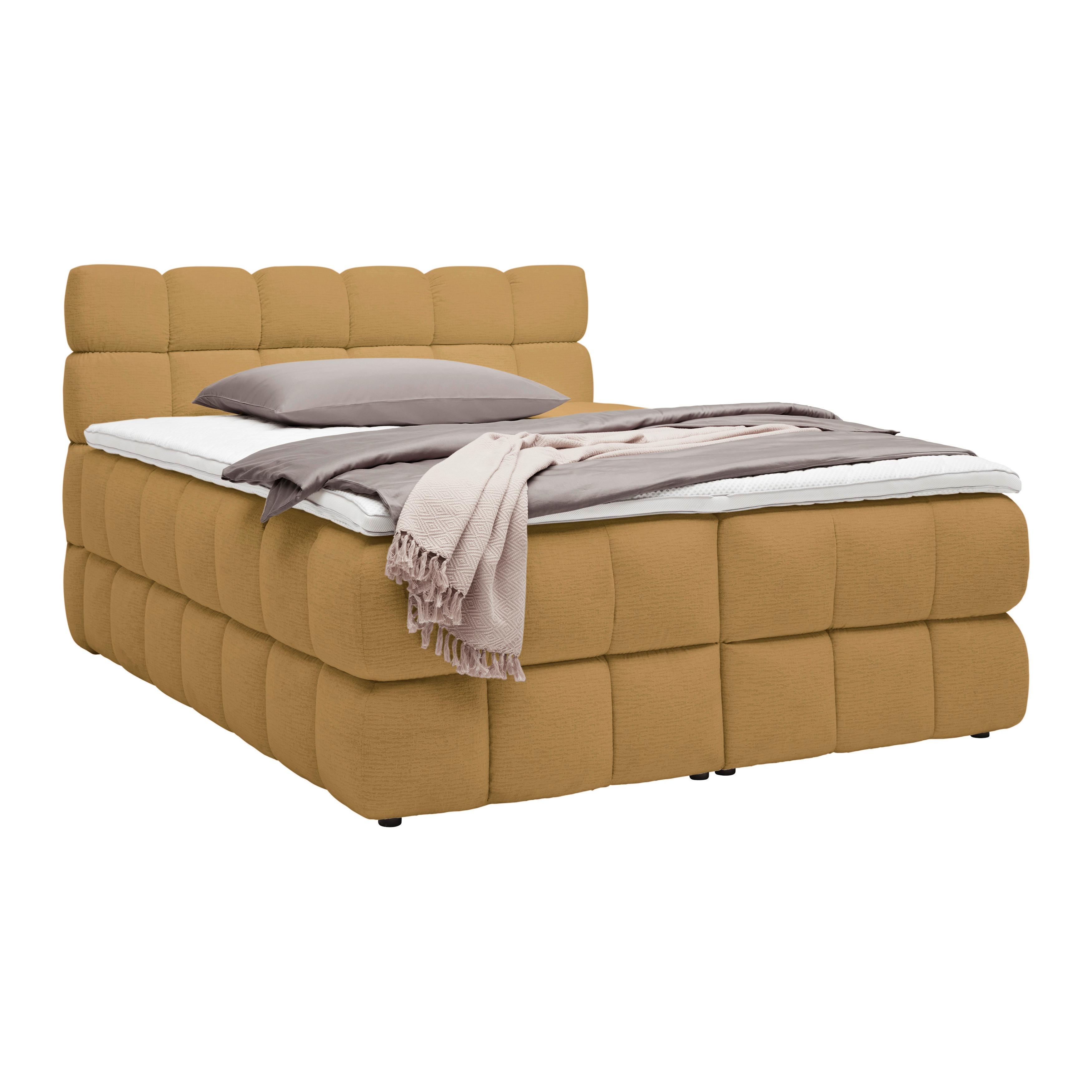 Boxspringbett Bubble Box Senfgelb ca. 180x200cm - Senfgelb/Schwarz, KONVENTIONELL, Holz/Textil (180/200cm) - Premium Living