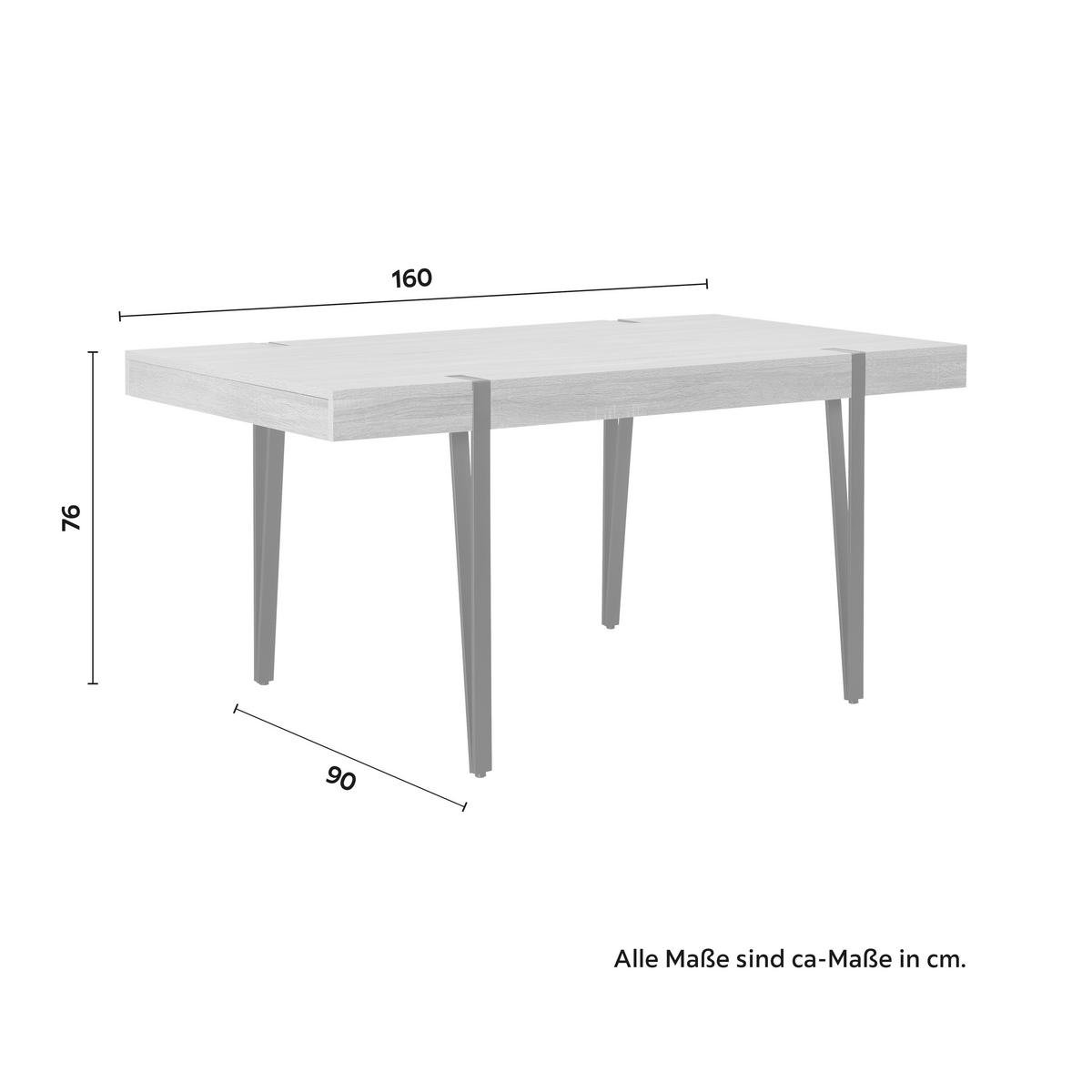 Masă ELIN - culoare lemn stejar/negru, Modern, metal/material pe bază de lemn (160/90/76cm) - Bessagi Home
