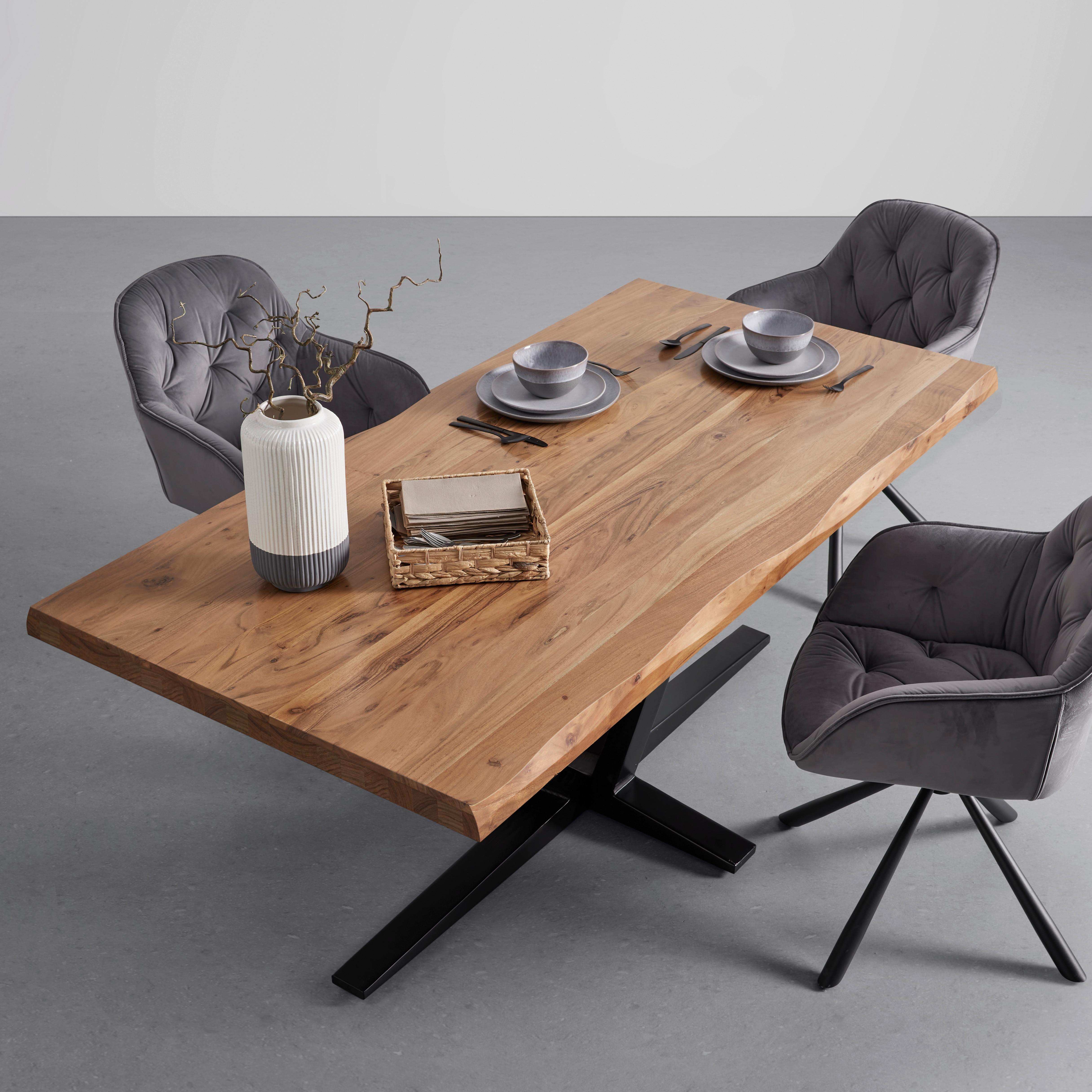 Masă VECTOR - negru/culoare lemn acacia, Modern, lemn/metal (180/90/76cm) - Zandiara