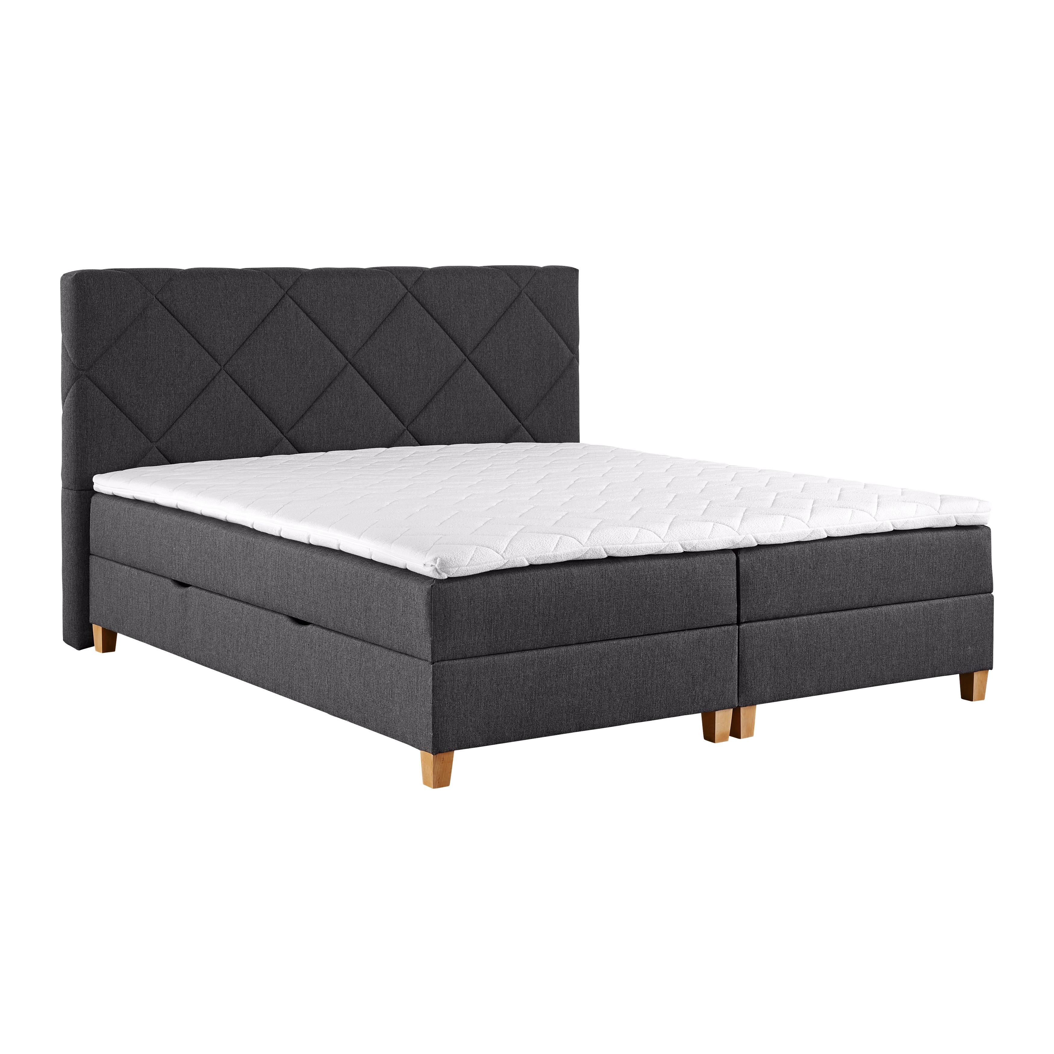 Boxbett Marcello ca. 180x200 cm Grau mit Topper - Dunkelgrau/Erlefarben, MODERN, Holz/Holzwerkstoff (180/200cm) - Bessagi Home